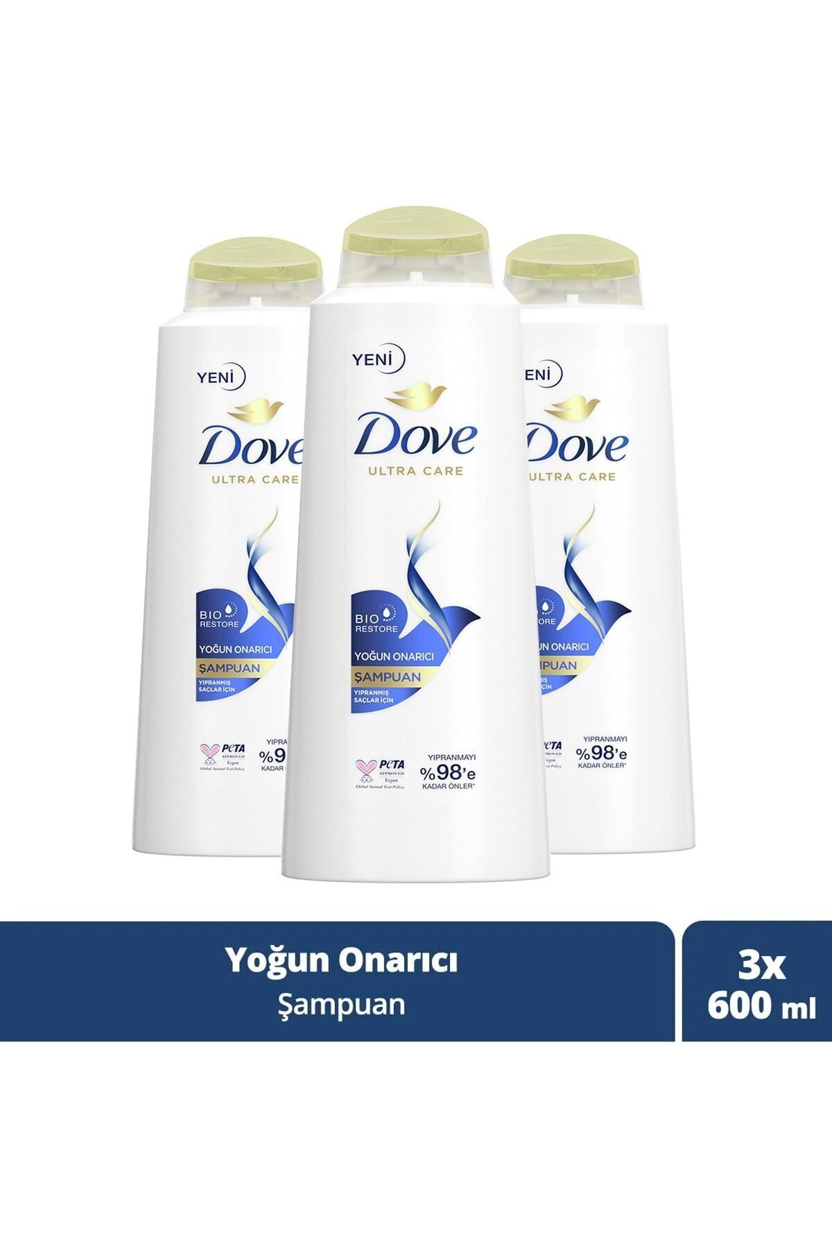 Dove Ultra Care Saç Bakım Şampuanı Yoğun Onarıcı Yıpranmış Saçlar Için 600 ml X3