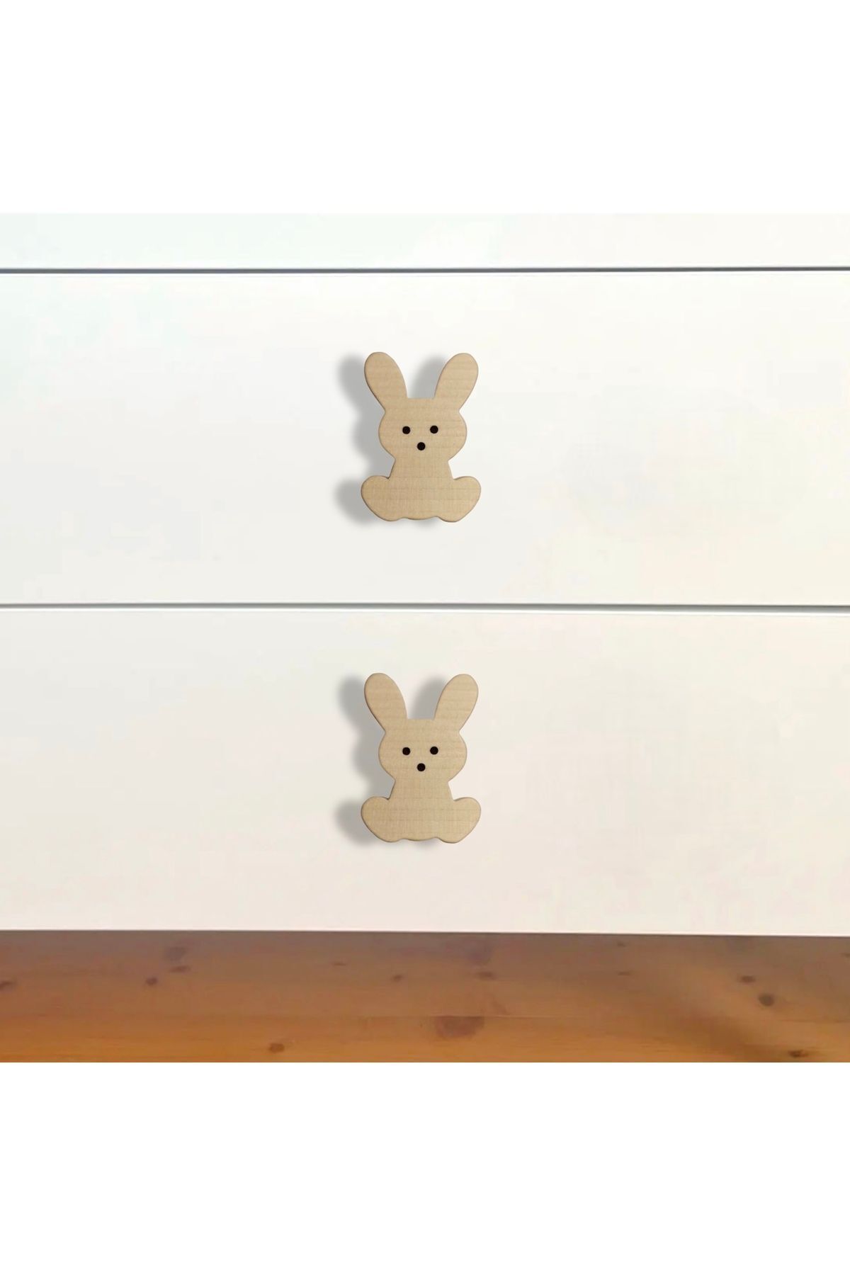 AFRALYAHOME bebek çocuk odası tavşan kulaklı ahşap kulp, 2'li ahşap tavşan çekmece, şifonyer, dolap kulpu