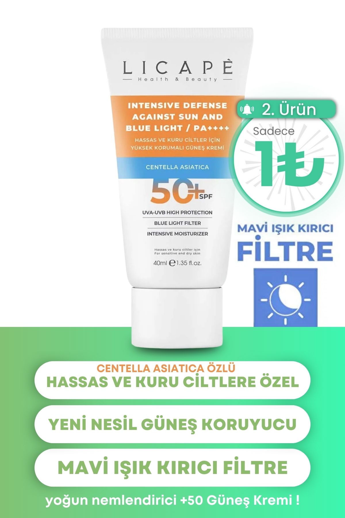 Licape Hassas Ve Kuru Ciltler Için Yüksek Korumalı 50 Faktör Güneş Kremi 40ml