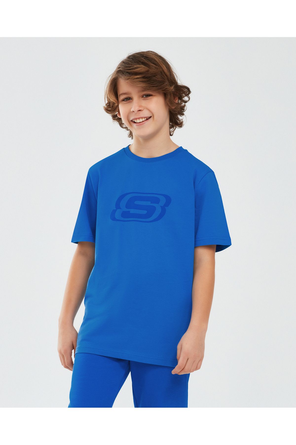 Skechers Essential B Short Sleeve  T-Shirt Büyük Erkek Çocuk Mavi Tshirt Sk232080-403