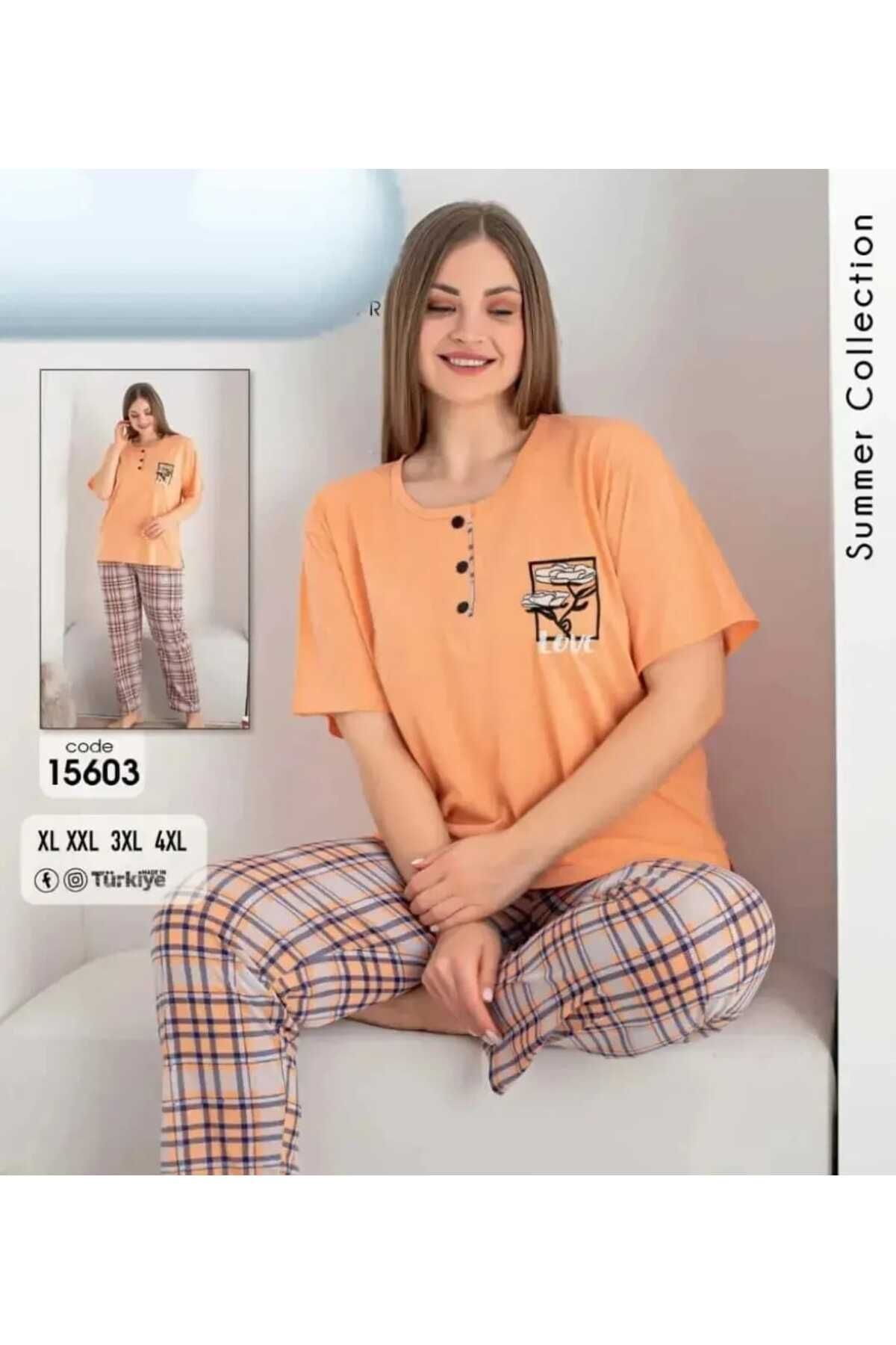 pijamakeyfi Kadın Kısa Kol Sıfır Yaka Ekose Desenli Pijama Takımı