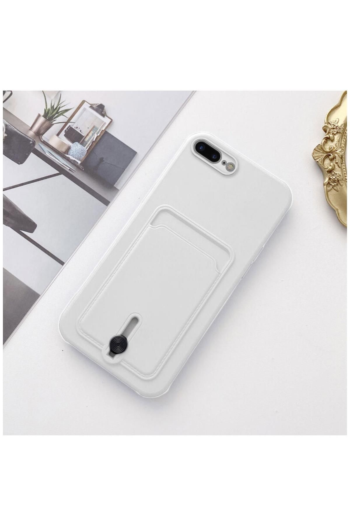 Zebana Apple iPhone 8 Plus Uyumlu Kılıf Zebana Kartlıklı Sweet Yumuşak Silikon Kılıf Beyaz