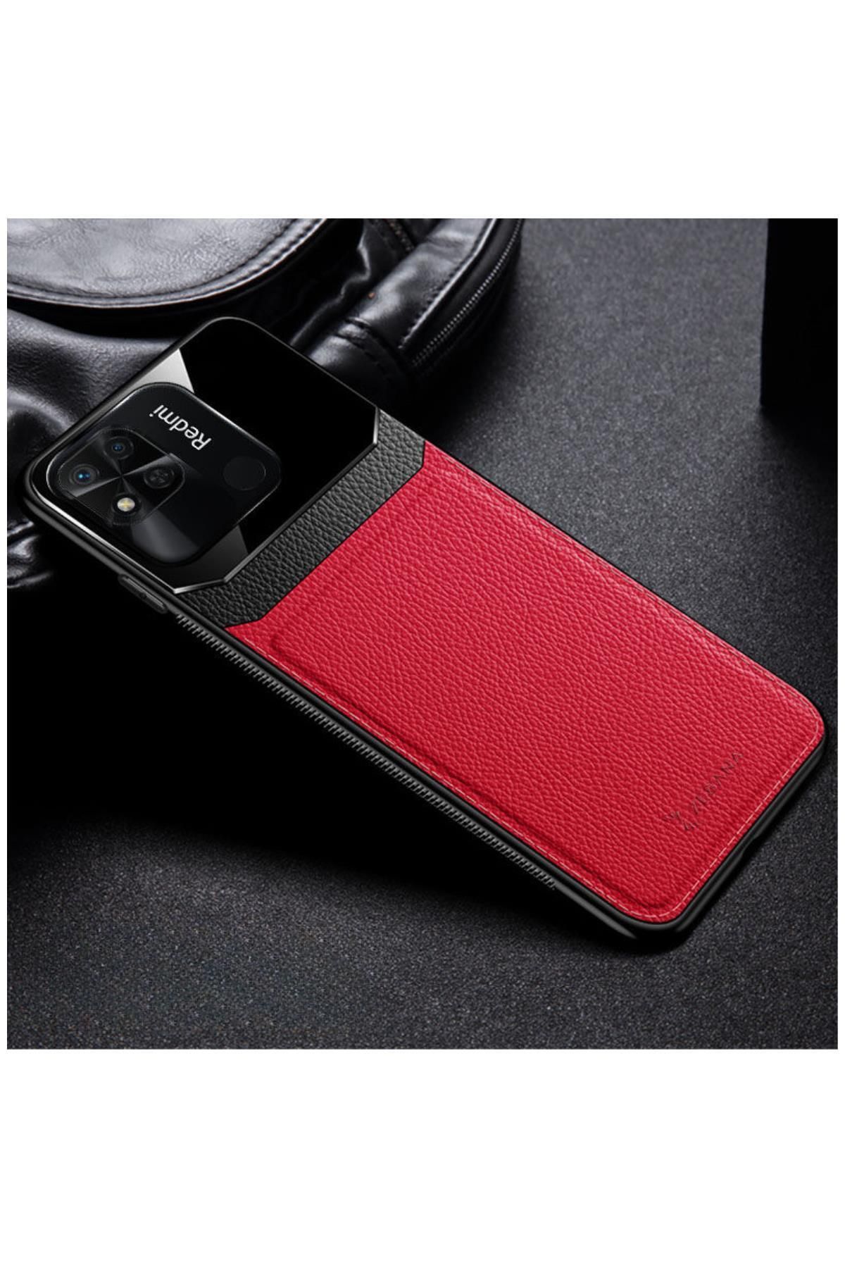 Zebana Xiaomi Redmi 10a Uyumlu Kılıf Lens Deri Kılıf Kırmızı