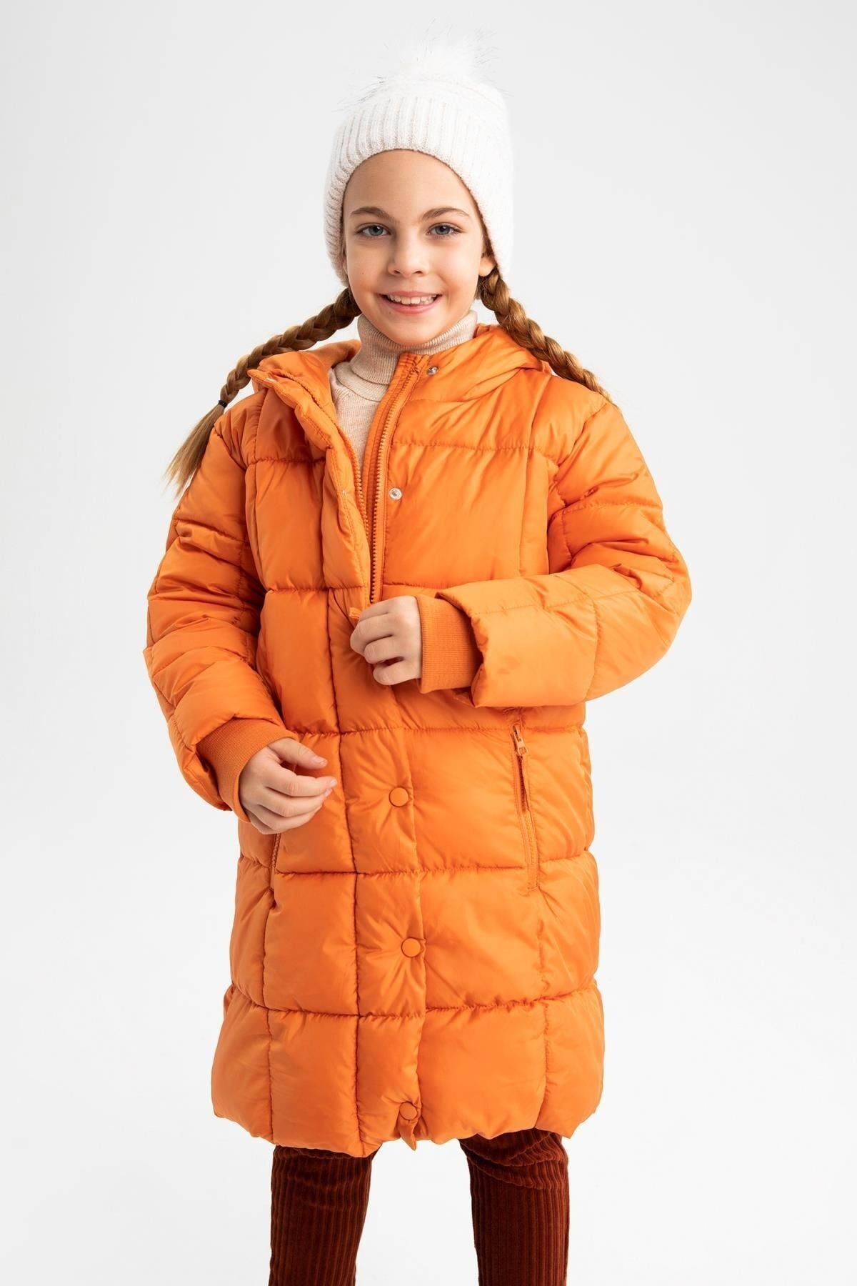 Defacto Kız Çocuk Polar Astarlı Kapüşonlu Uzun Kaban X6512a622au