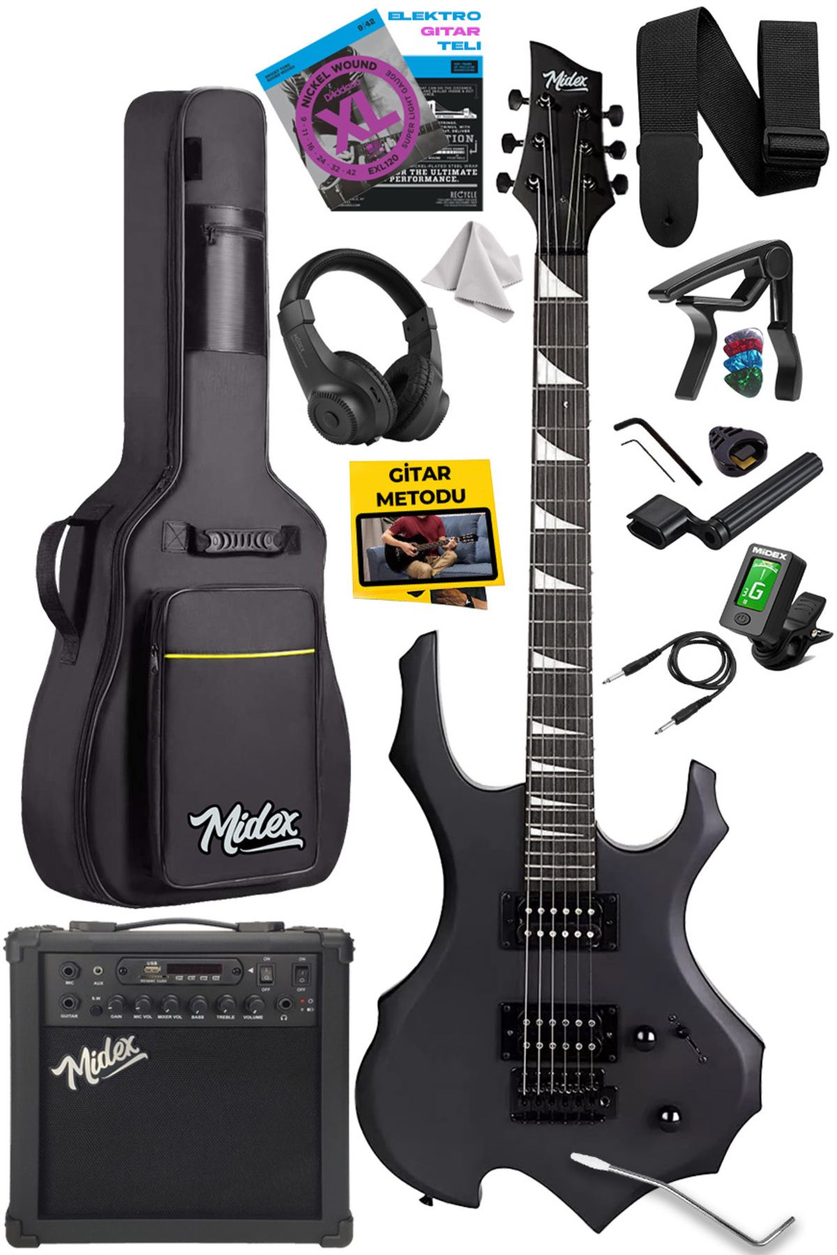 Lastvoice Midex Force-amp25 Üst Seviye 25 Watt Amfili Elektro Gitar H-h Profesyonel Full Set Aksesuarlı
