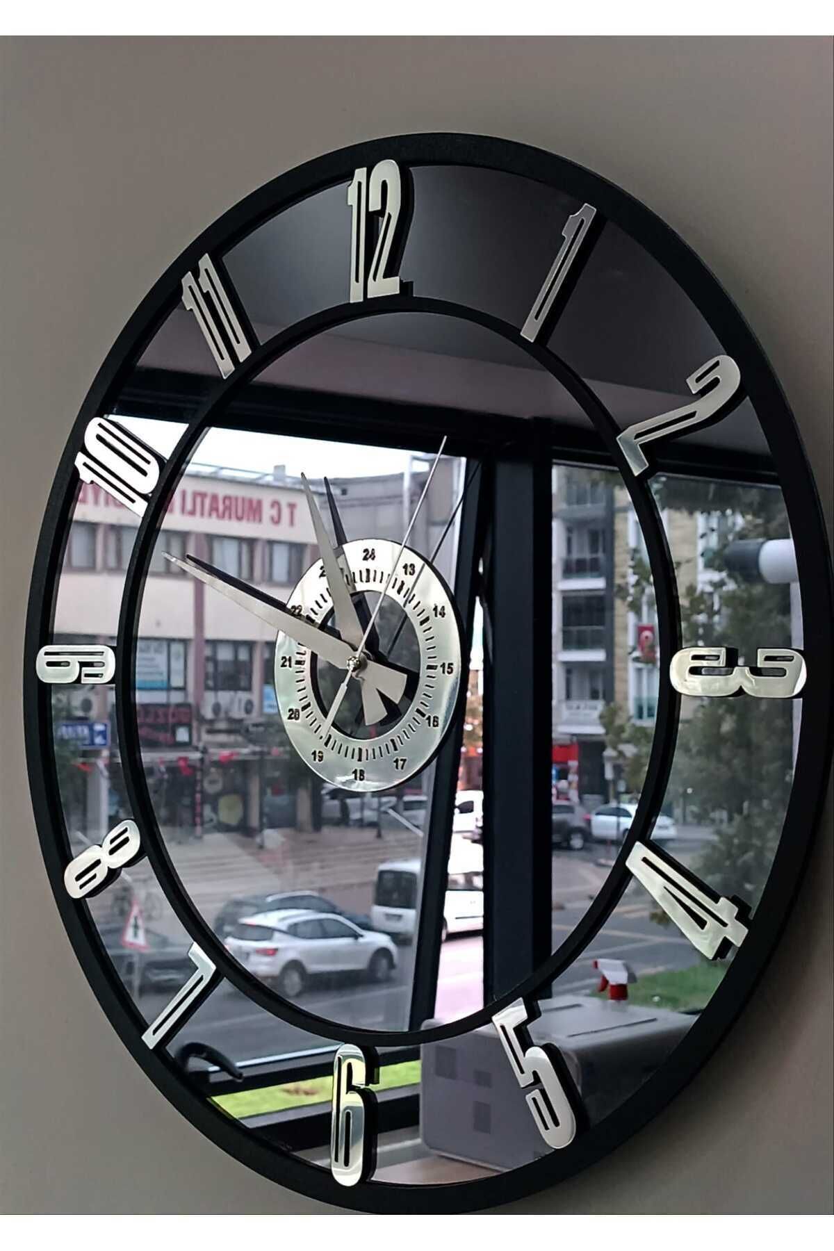 YC MELONNİ Gerçek Ayna Duvar Saati 50 Cm Trend Modern Salon Füme