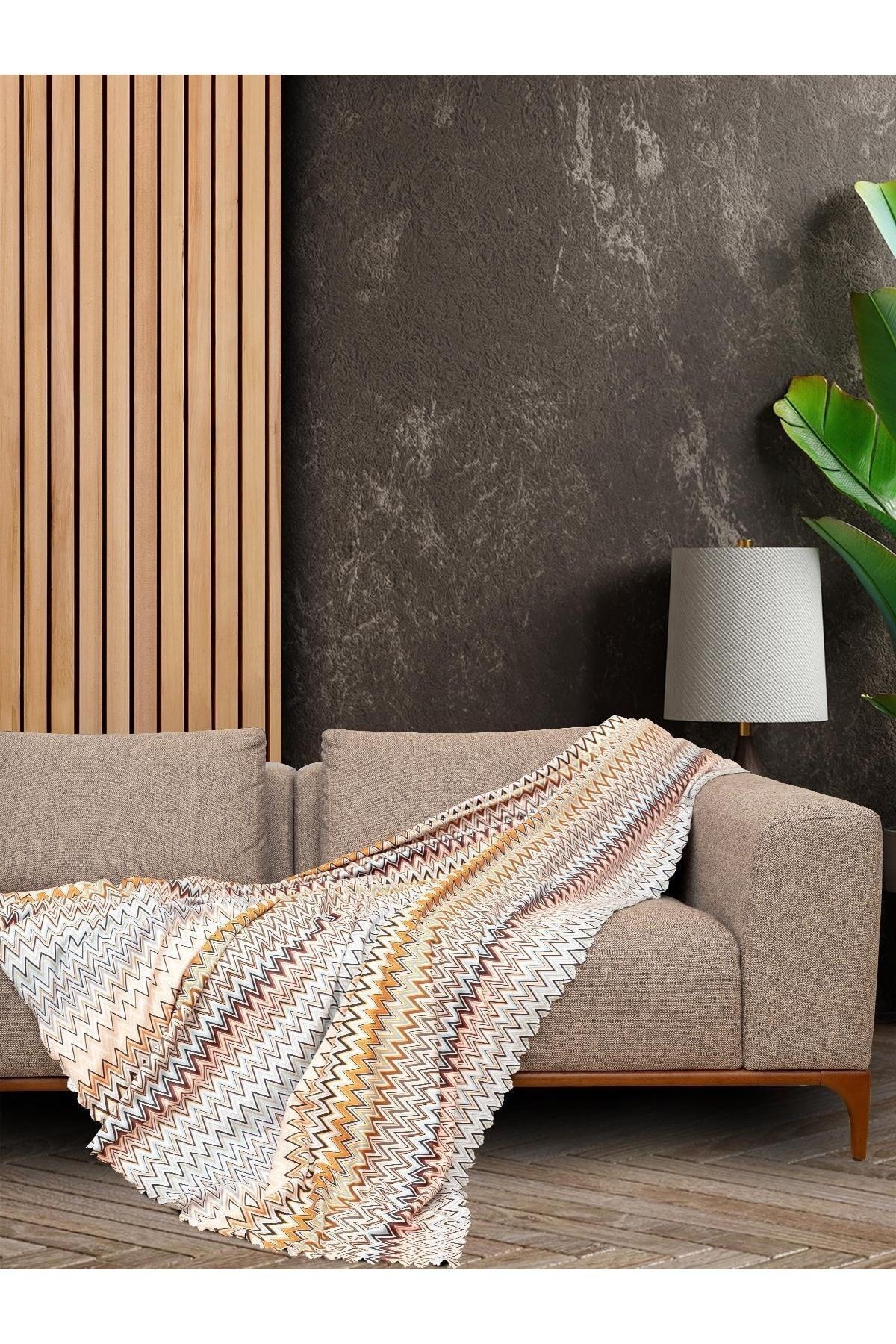 Latuda Concept Softmicro Missoni Zikzak Desenli 130x180 Koltuk Örtüsü Şal, Kanepe Örtüsü, Tv Battaniyesi Çok Renkli