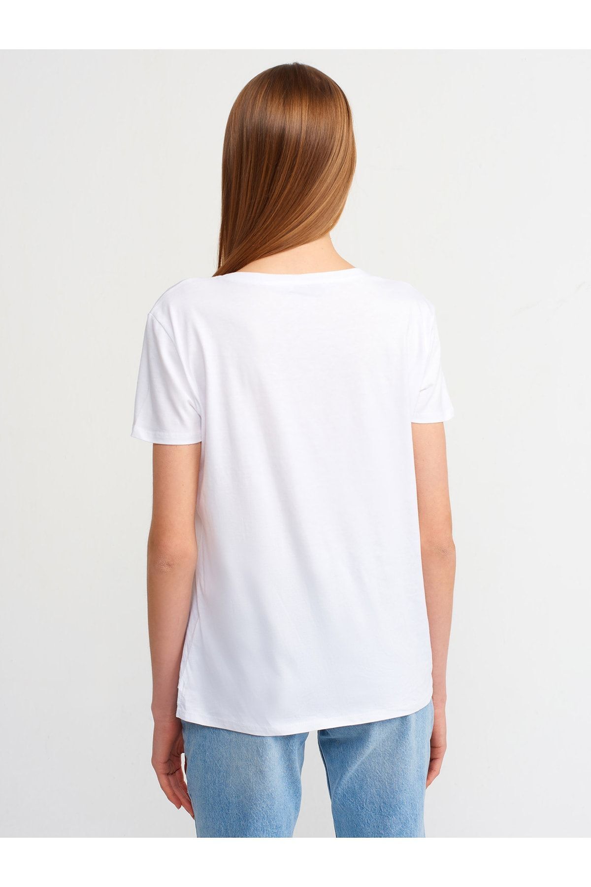 Dilvin 3470 V Yaka Basic T-shirt-beyaz