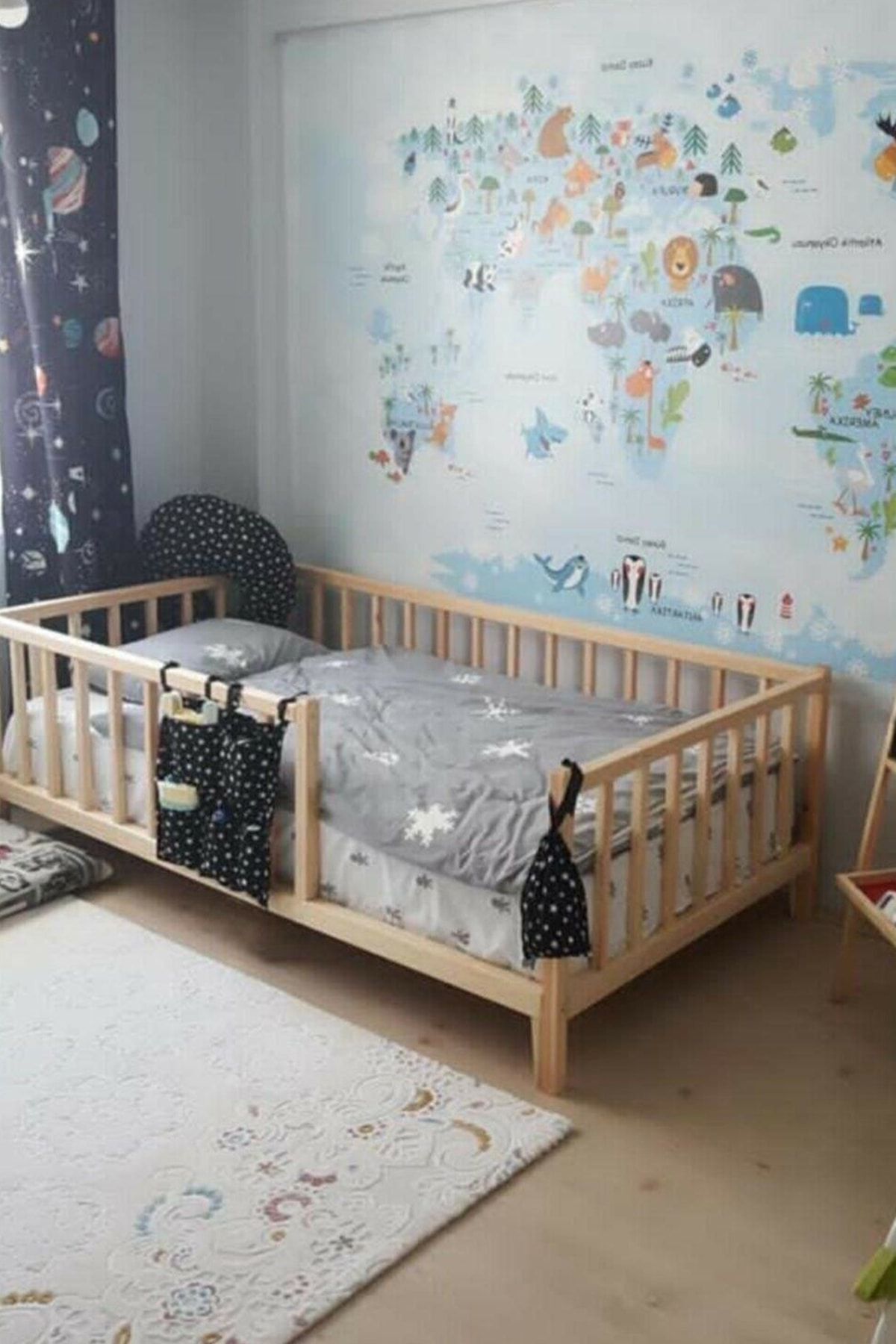 Loolpi Home Unisex Montessori Bebek Ve Çocuk Karyolası Doğal Ahşap Yatak 70x130