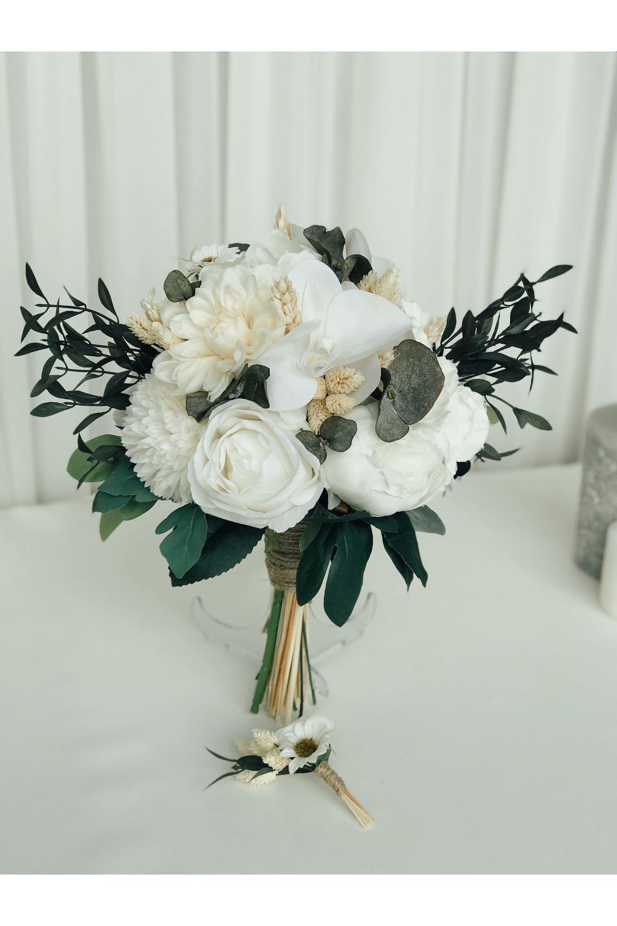 Almila Store Yeni Sezon Beyazın Büyüsü Gelin Buketi Ve Damat Yaka Çiçeği Yapay Çiçek Ve Şoklanmış Ot