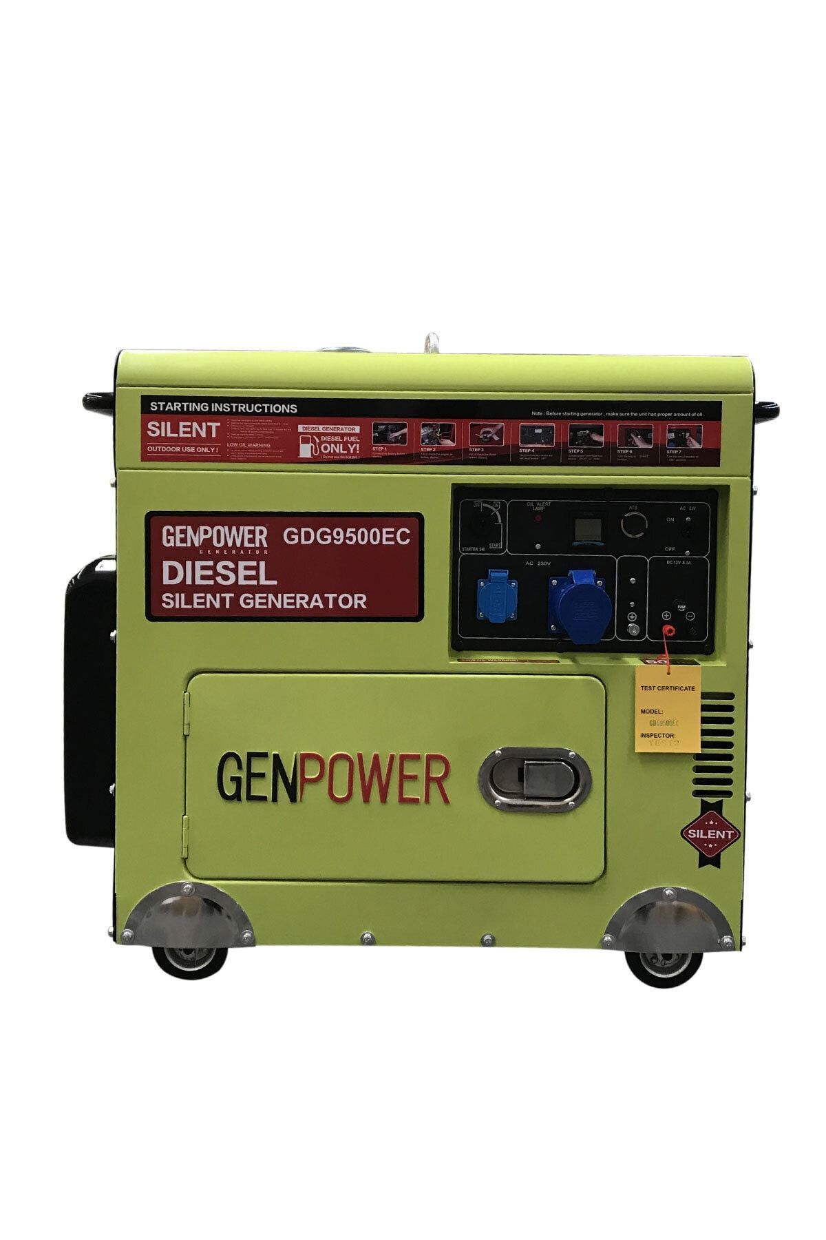 GenPower Gdg 9500 Ec Model 9,5 Kva Dizel, Marşlı Kabinli,tekerlekli,monofaze Portatif Jeneratör
