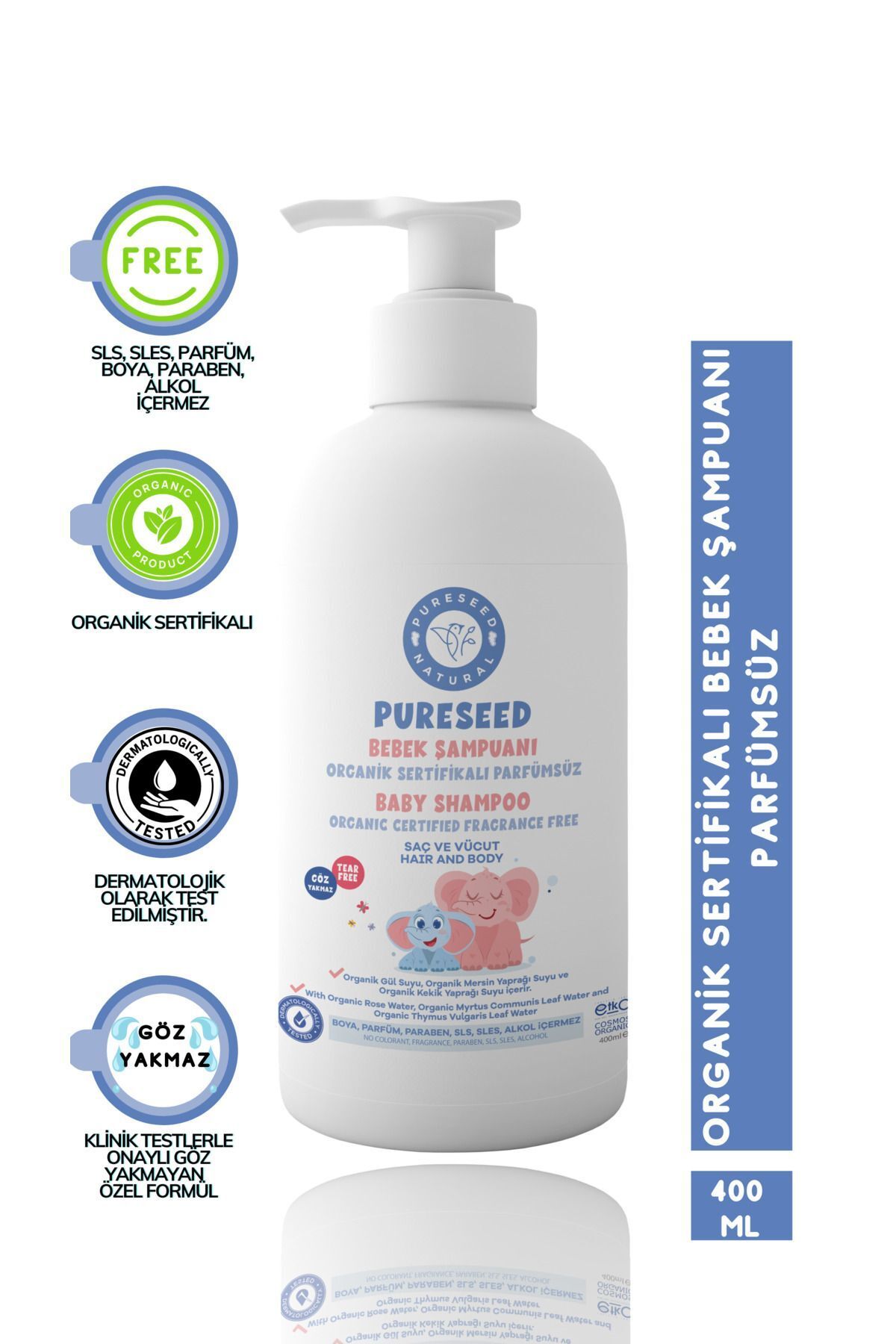 PURESEED NATURAL Organik Sertifikalı Bebek Şampuanı Parfümsüz - 400 ml