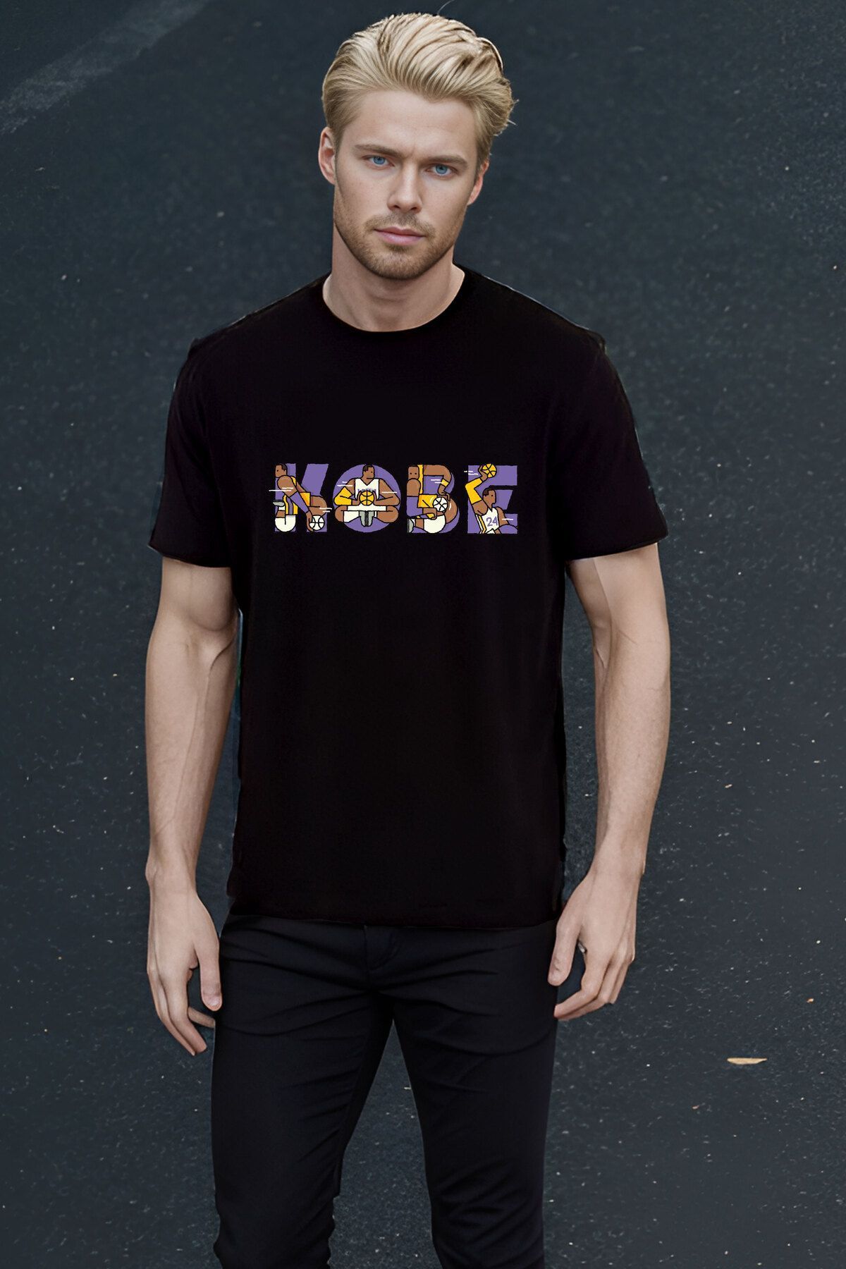The Baski Siyah Unisex Basketbol Kobe Bryant Yazılı Baskılı Cool Kısa Kollu T-shirt