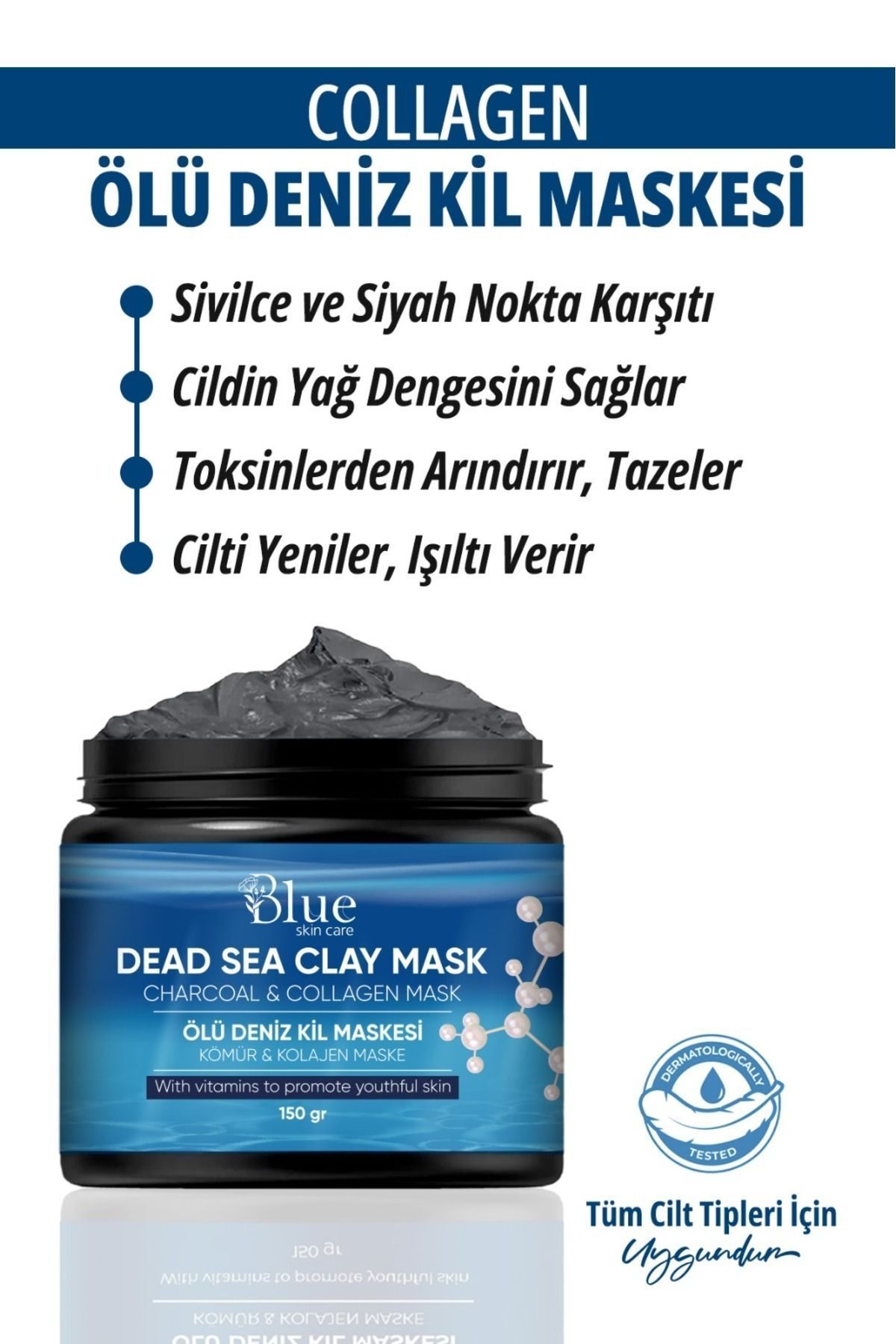 BLUE Skin Care Collagen Kil Maskesi Leke, Sivilce Ve Siyah Nokta Giderici Yüz Maskesi 150gr