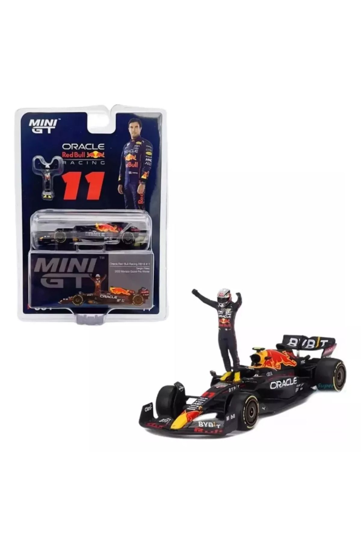 mini gt Mijo Oracle Red Bull Racing Rb18 #11 Sergio Perez 2022 Monaco Grand Prix Winner With Figure