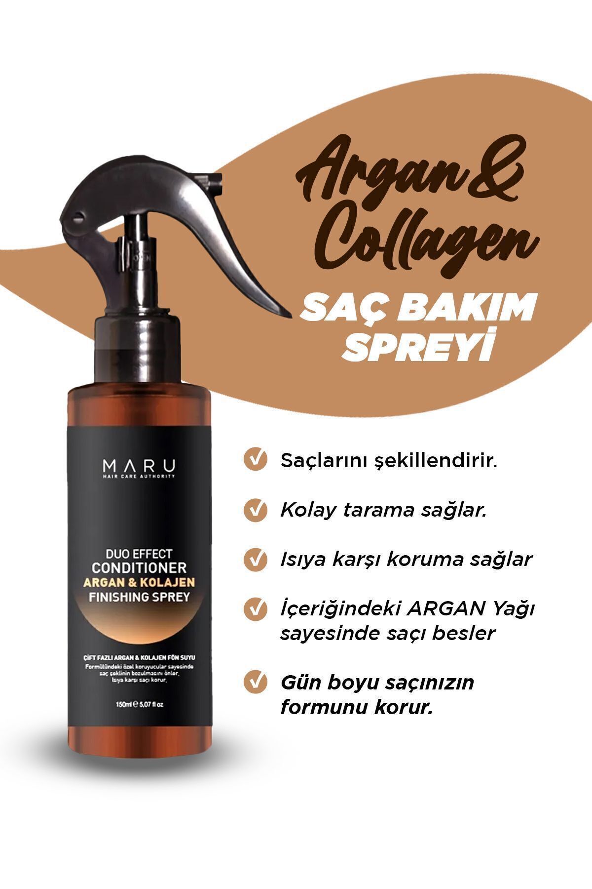 MARU Argan & Collagen Bağ Onarıcı Isı Koruyucu Saç Bakım Spreyi 150 ml