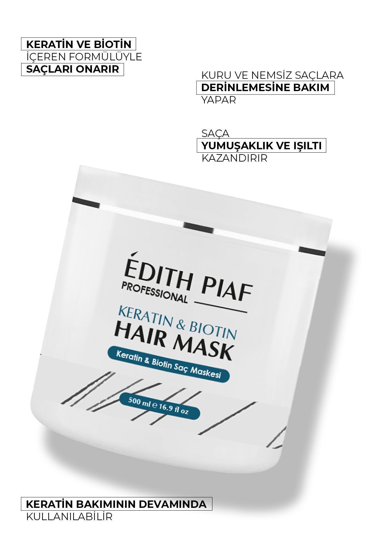 edith piaf professional Yıpranmış Saçlar Için Onarıcı Keratin & Biotin Maskesi 500 ml