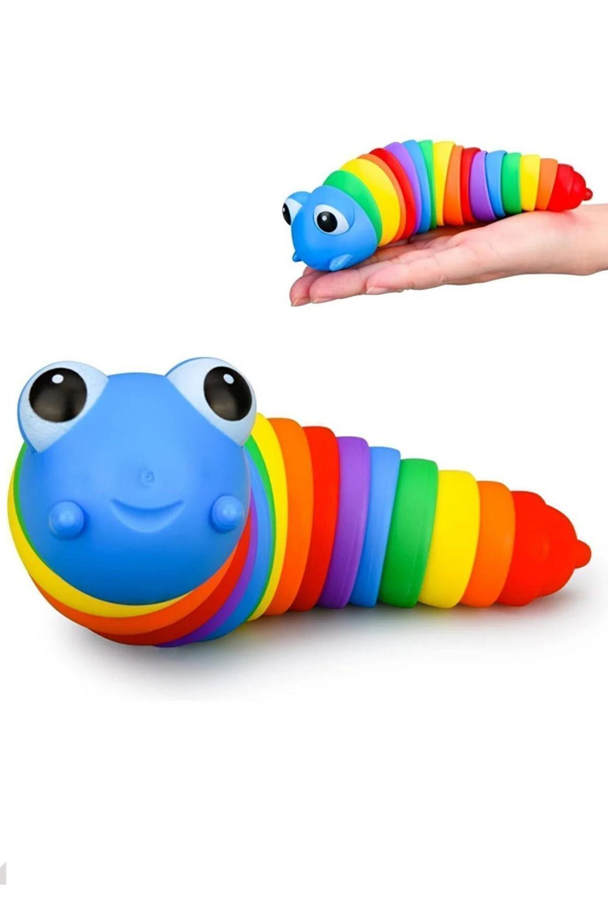 Yeni1Trend Rengarenk Sevimli Esnek Tırtıl Oyuncak Çocuk Bebek Eğitici Duyusal Oyuncak Çıngıraklı (16 Cm)
