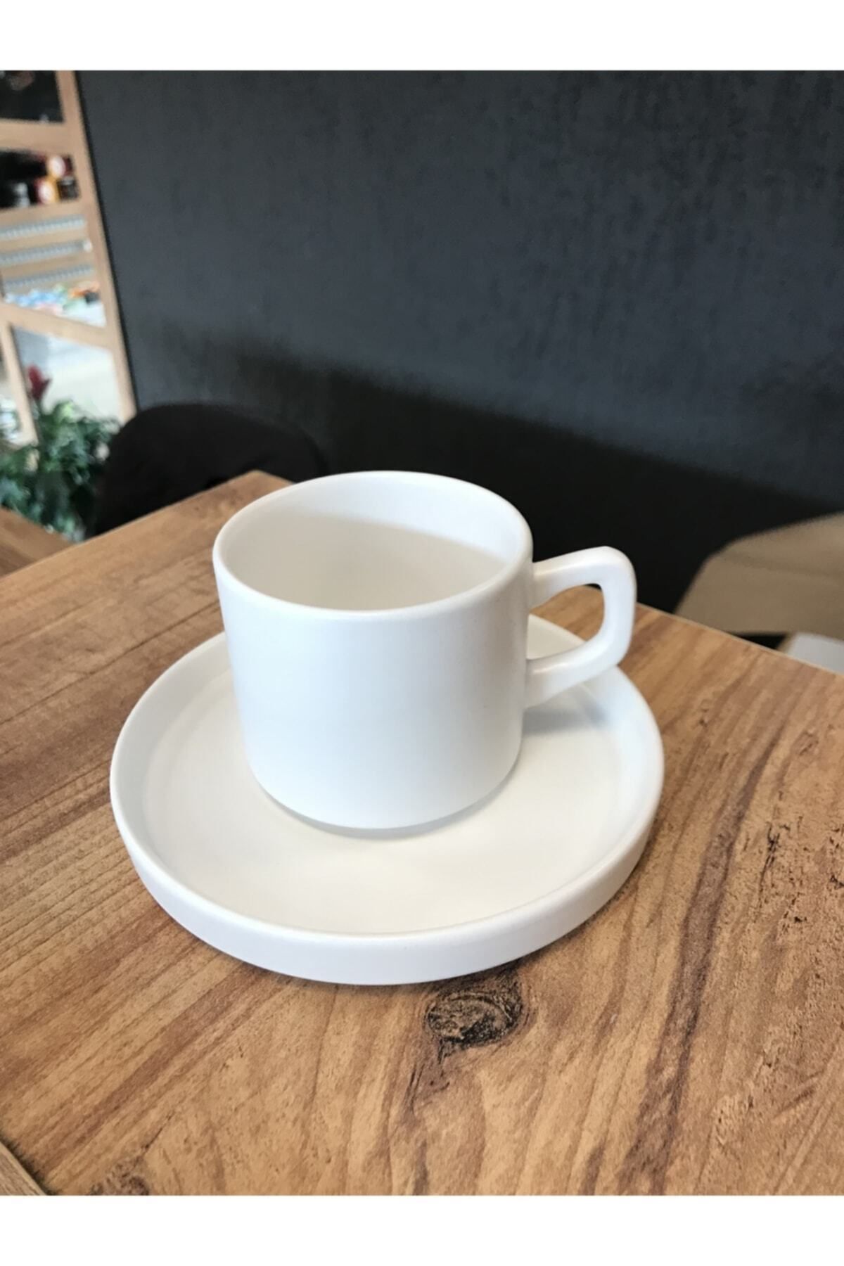 Keramika Stackable Çay/nescafe Fincanı Tabaklı Beyaz
