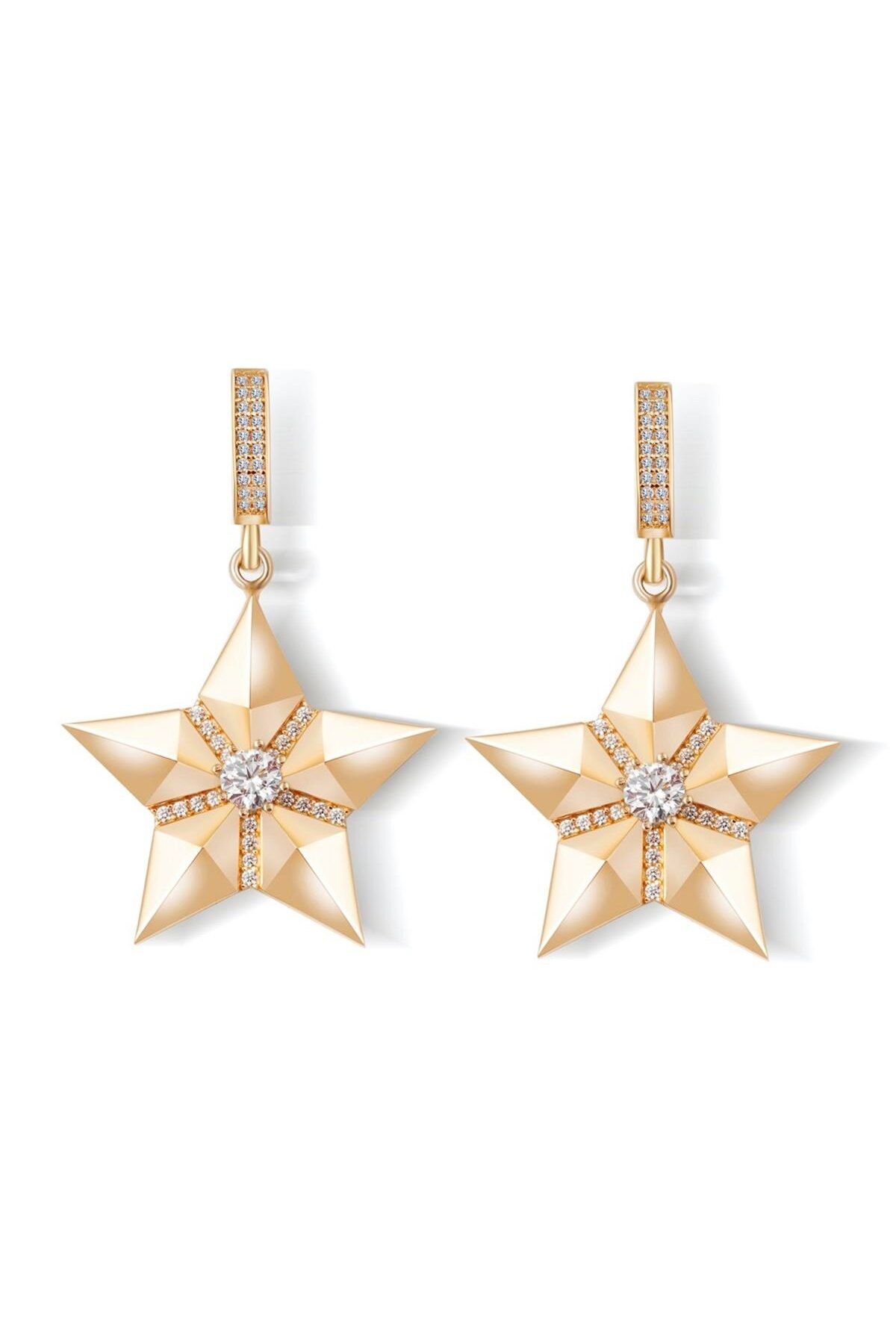 Ema Jewellery Yıldız Taşlı Sallantılı Altın Küpe