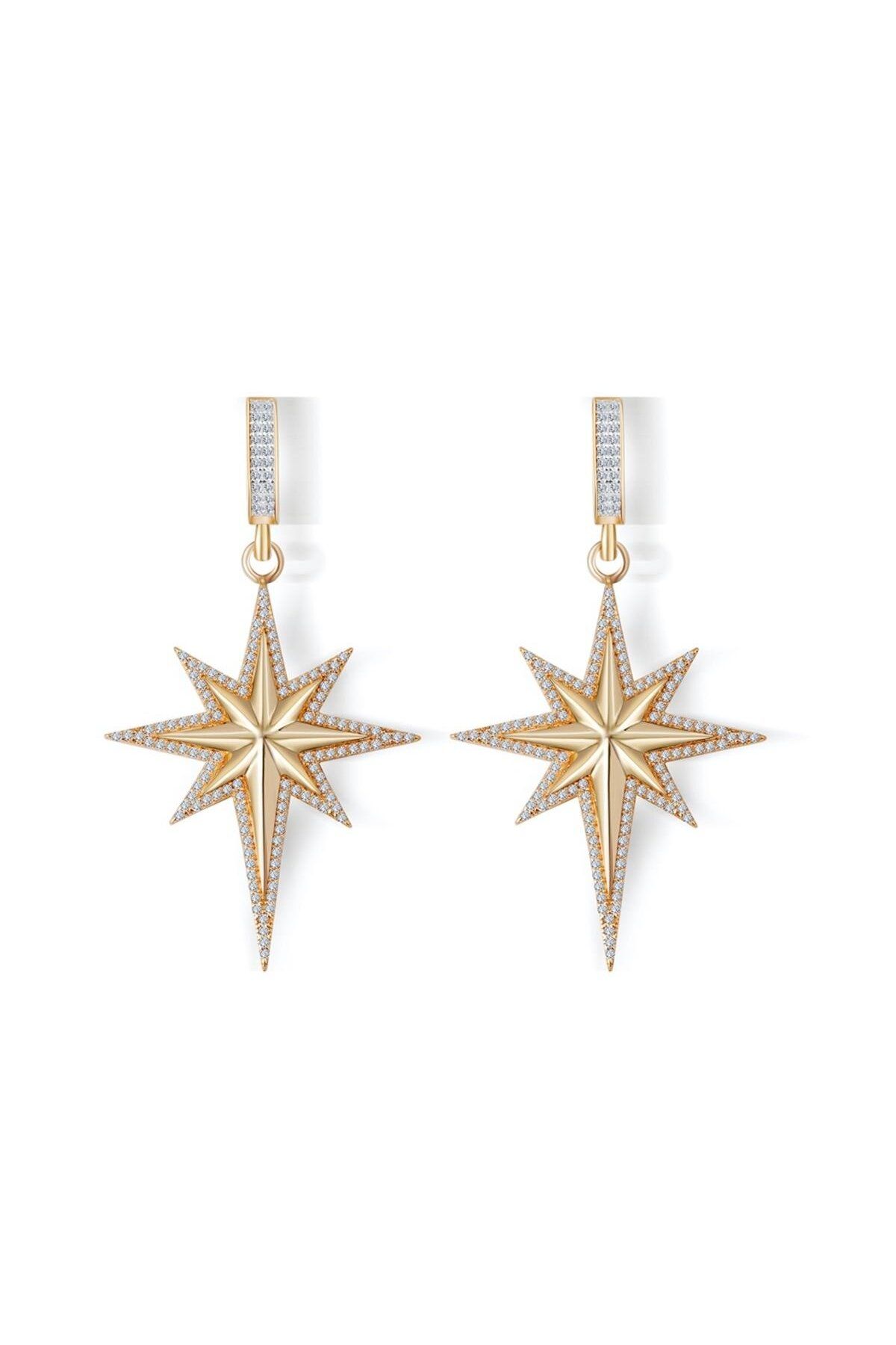 Ema Jewellery Taşlı Kuzey Yıldızı Sallantılı Altın Küpe