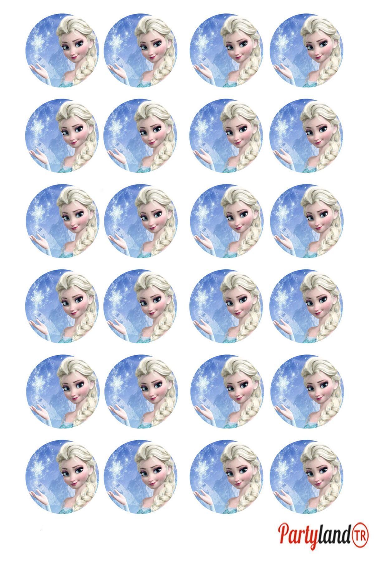 PartylandTR Frozen Elsa Karlar Ülkesi 5 cm. Yapışkanlı Yuvarlak Etiket - Sticker 24 Adet