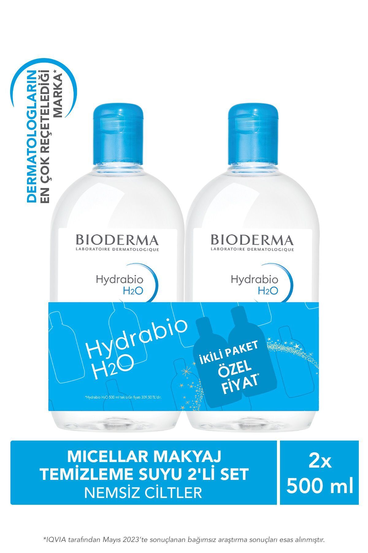 Bioderma Hydrabio H2O Micellar Makyaj Temizleme Suyu 2'li Set Nemlendirici Yüz ve Göz Çevresi 500 ml