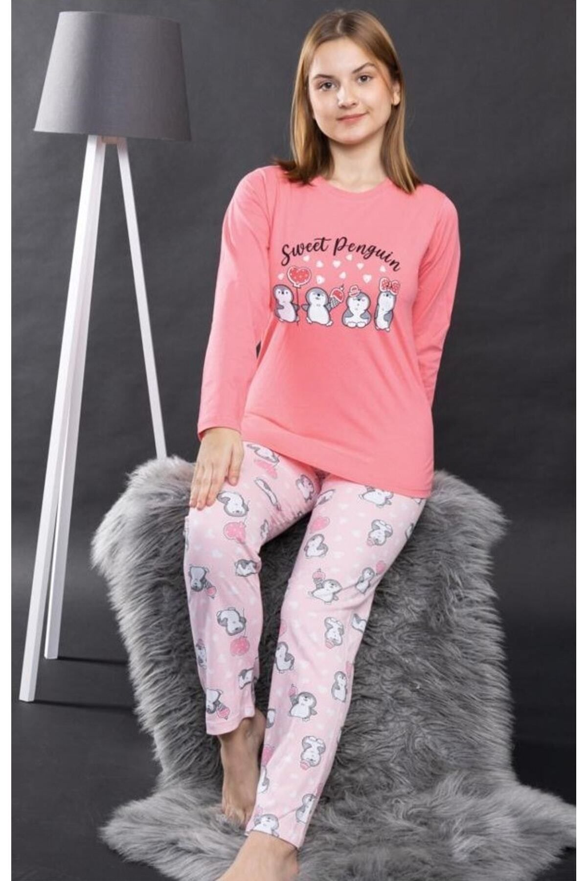 Pyjama Familya Uzun Kollu Penguen Figürlü Mevsimlik Pijama
