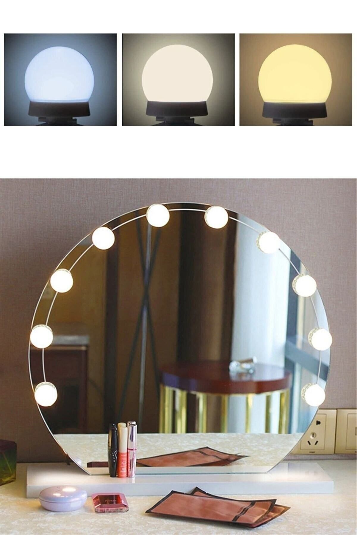 Melf Home Nostalji Tarzı 10'lu Makyaj Masası Aynası Ledi Işıklı Lamba Led Işıklı Ayna Lambası