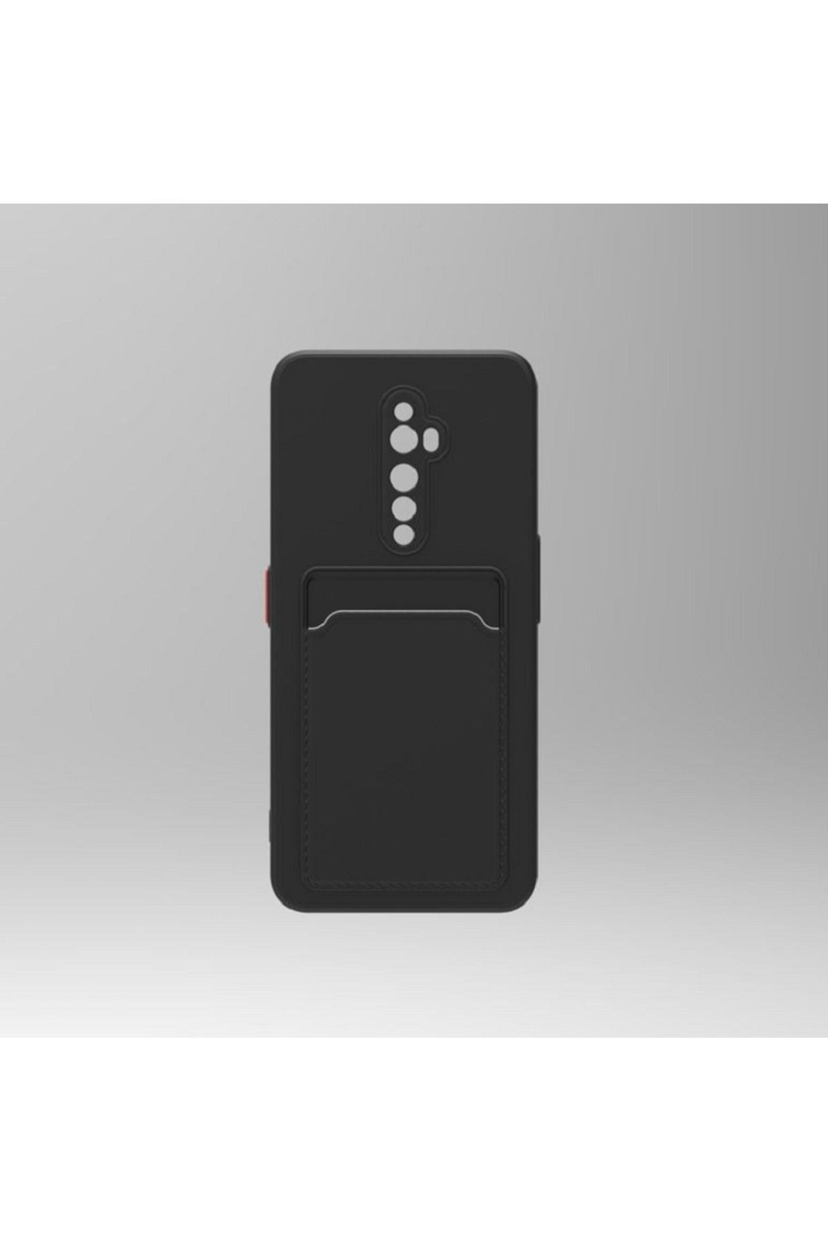 Fibaks Oppo Reno 2z Kılıf Kamera Korumalı Kartlıklı Cüzdanlı Siyah Tuşlu Siyah Silikon Kapak