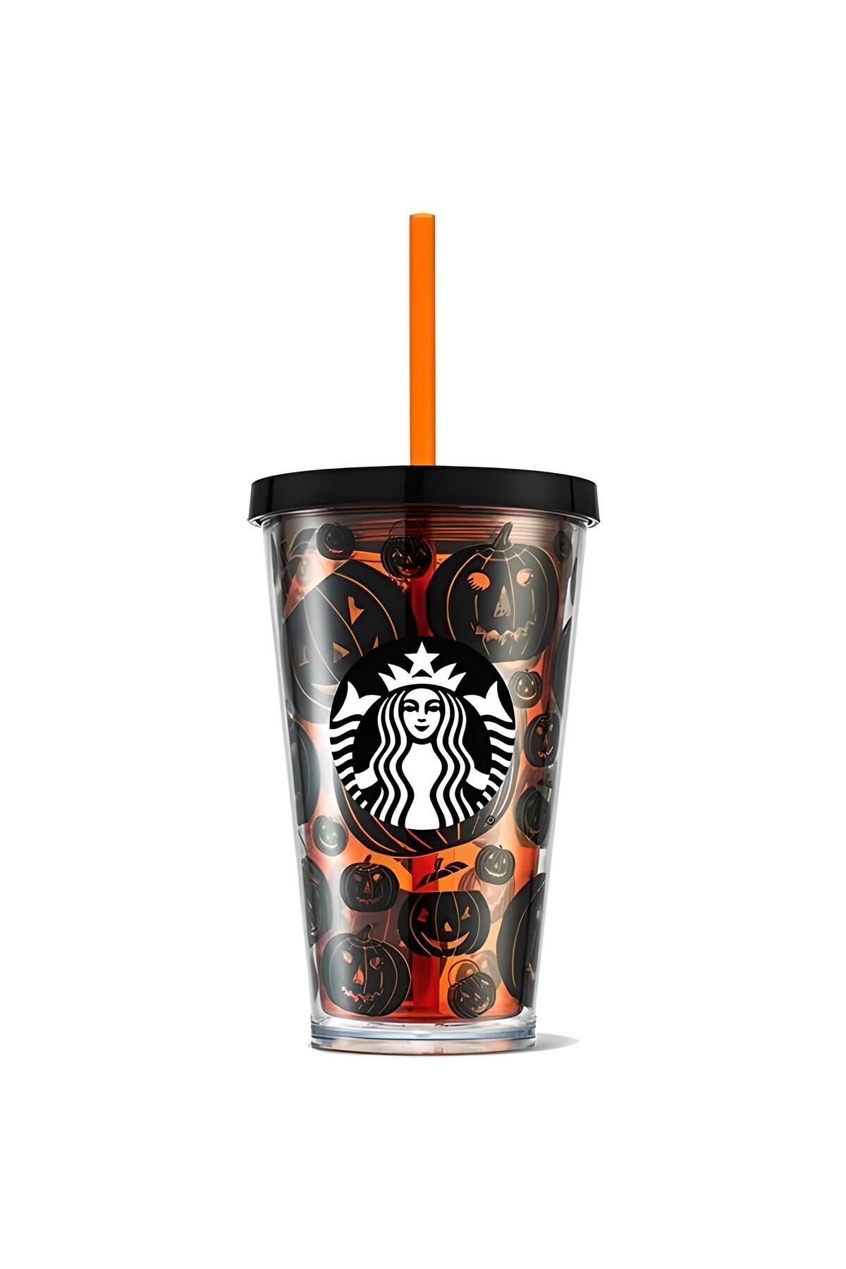 Starbucks ® Balkabağı Tasarımlı Plastik Soğuk Içecek Bardağı - Siyah - 473 ml