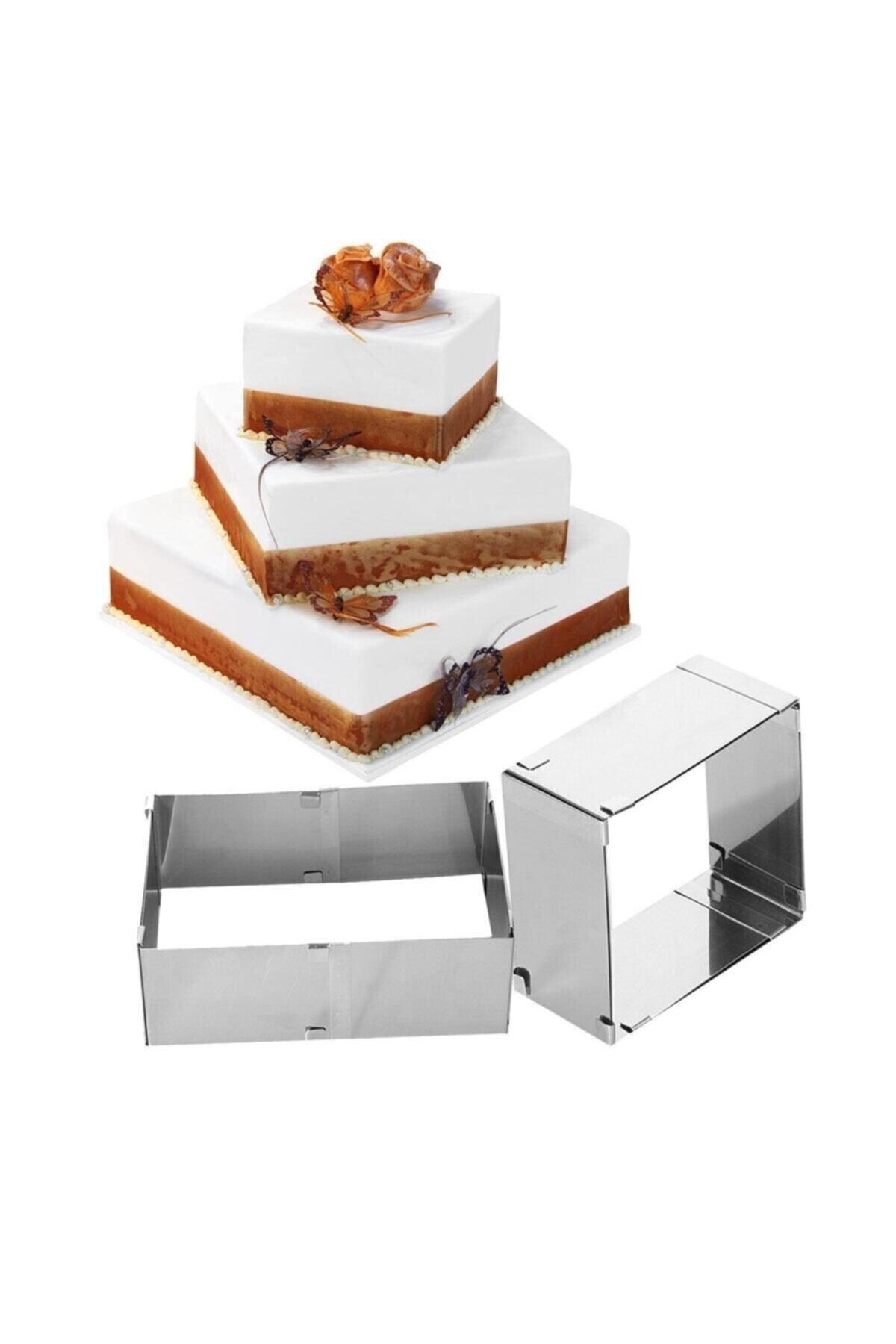 inokstech Kare Ayarlanabilir 8 Cm Paslanmaz Çelik Kek Pasta Pandispanya Kalıbı Çemberi.
