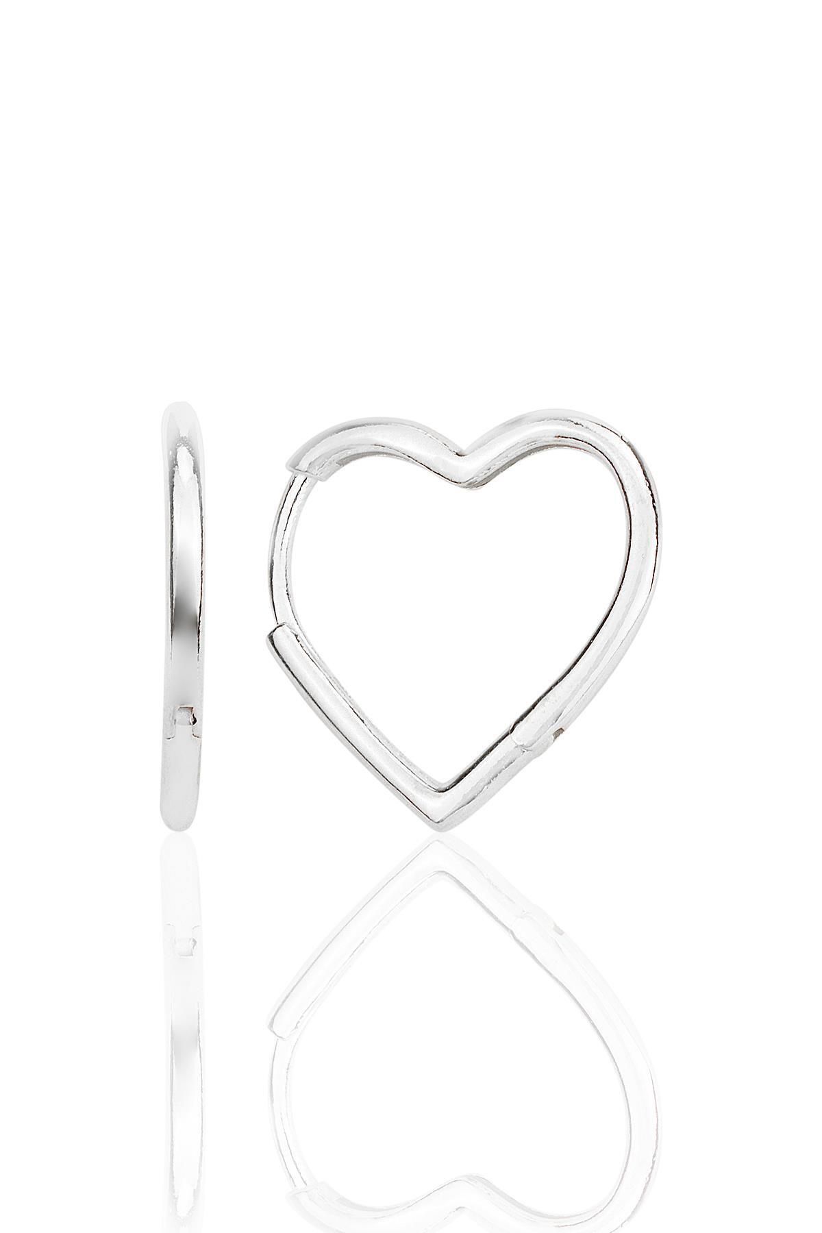 Söğütlü Silver Gümüş rodyumlu özel tasarım 20 mm kalp küpe SGTL12282RODAJ