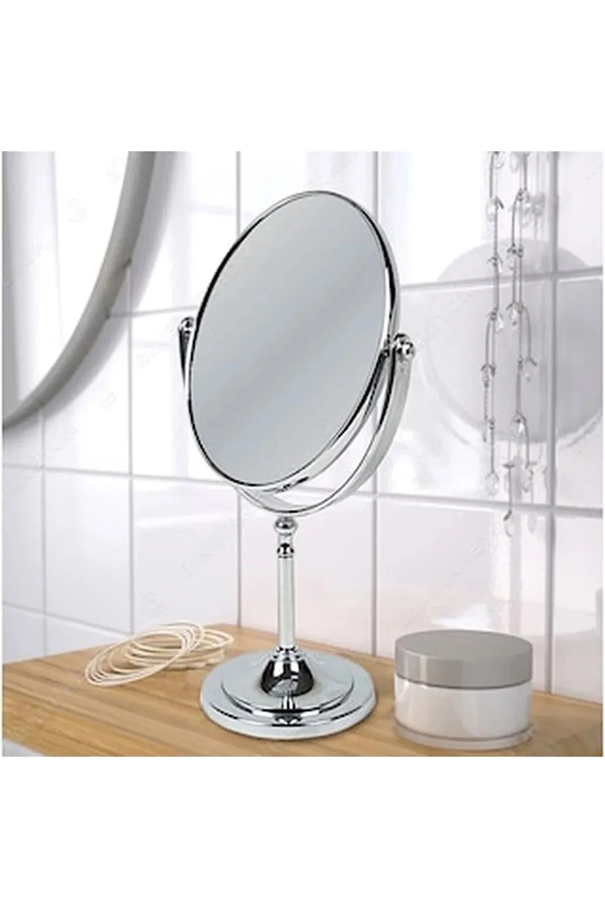 emdeco Gri Makyaj Traş Aynası Çift Taraflı Büyüteçli Büyük Boy Ayaklı Oval Ayna