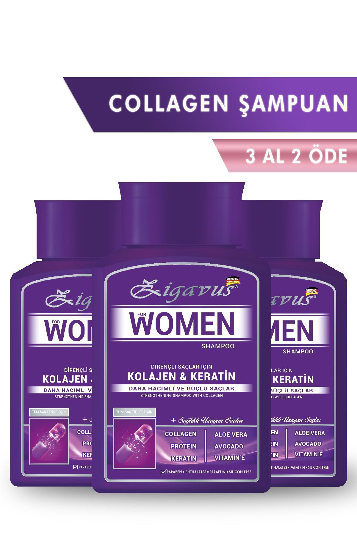 Zigavus Women Kolajen - Keratin Şampuan 300 ml 3 Al 2 Öde - Sağlıklı Uzayan Saçlar  8699349130695