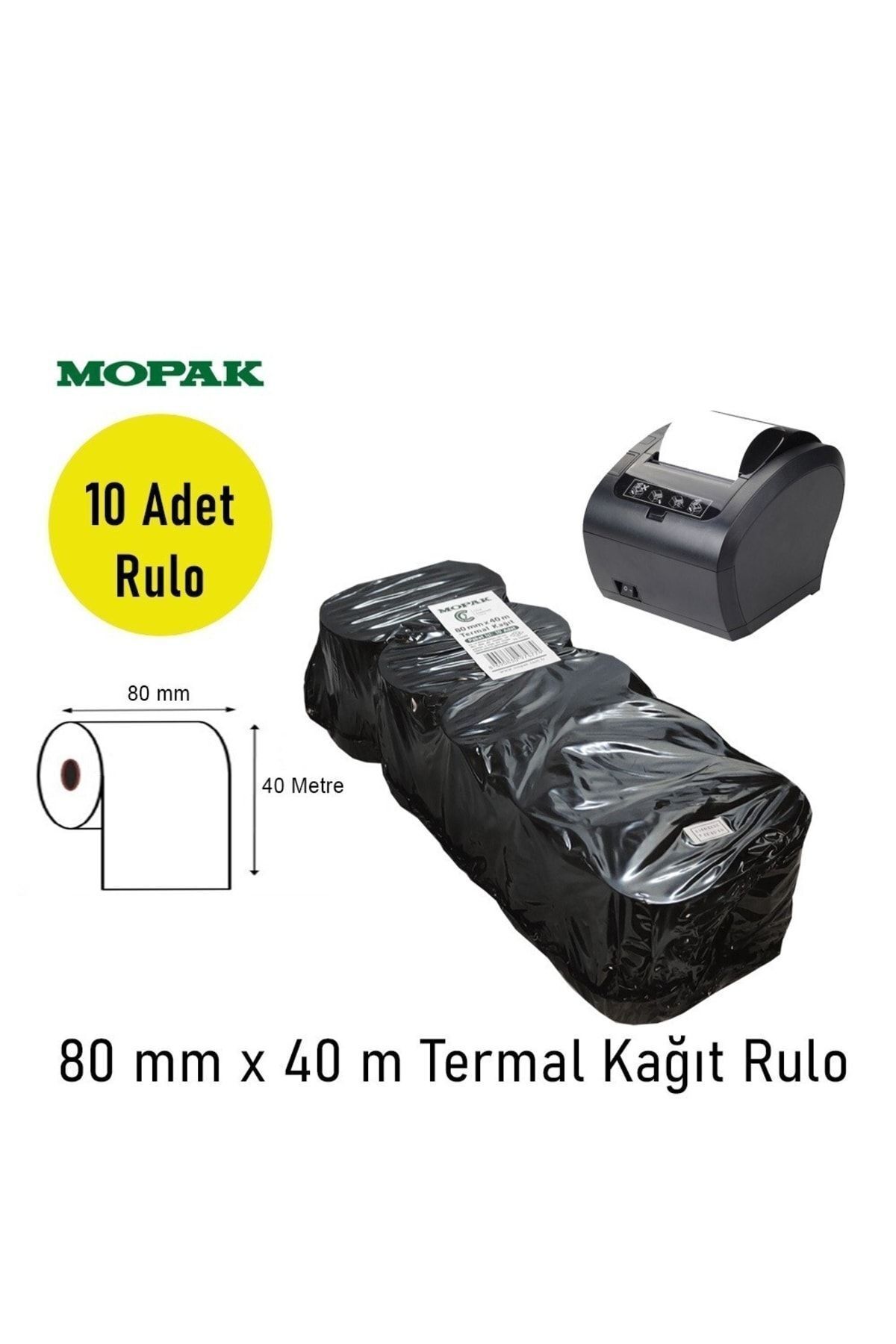 Mopak 80x40 Termal Rulo Adisyon Yazarkasa Pos Fiş Bilgi 80*40 Yemek Fişi Termal Rulosu 1paket 10rulo