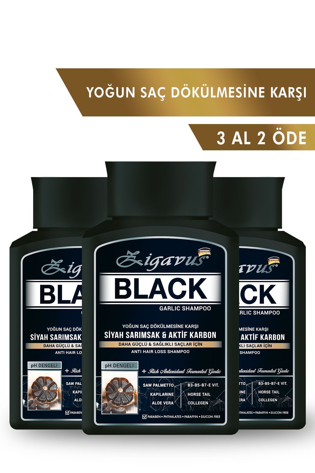 Zigavus Black - Siyah (Kara) Sarımsaklı - Aktif Karbonlu Şampuan 300 ml 3 Al 2 Öde 8699349130763