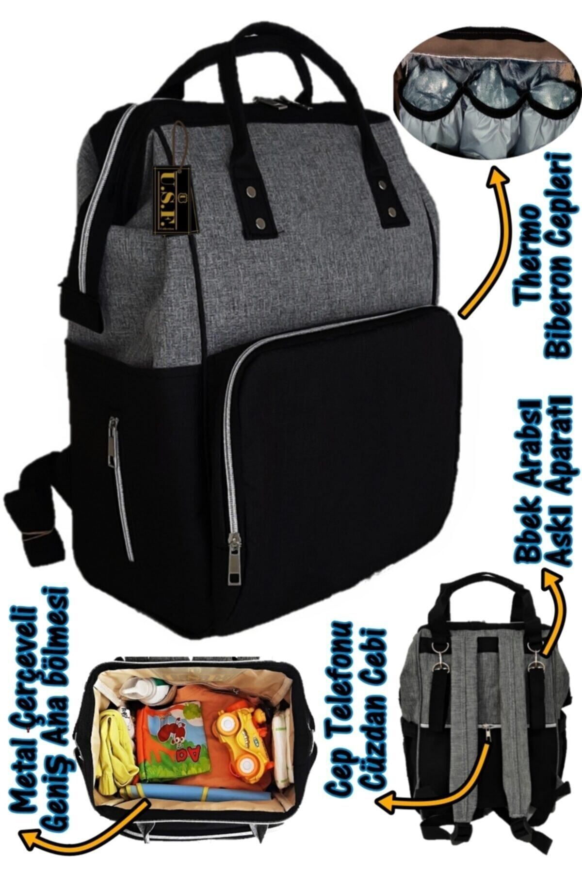 USF Gri Siyah Bebek bakım Sırt çantası