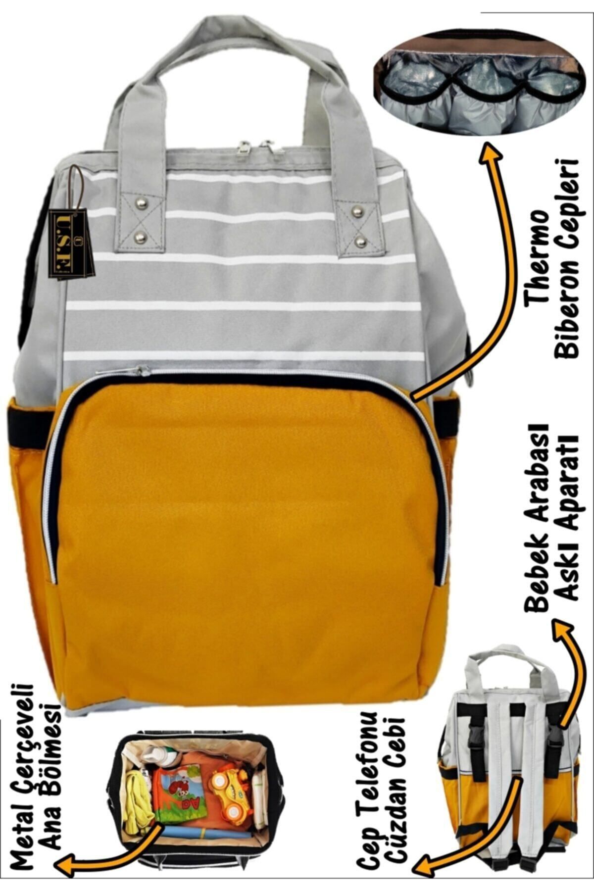 USF Bebek bakım Sırt çantası Anne Bebek Bakım Sırt Çantası Açık Gri-sarı