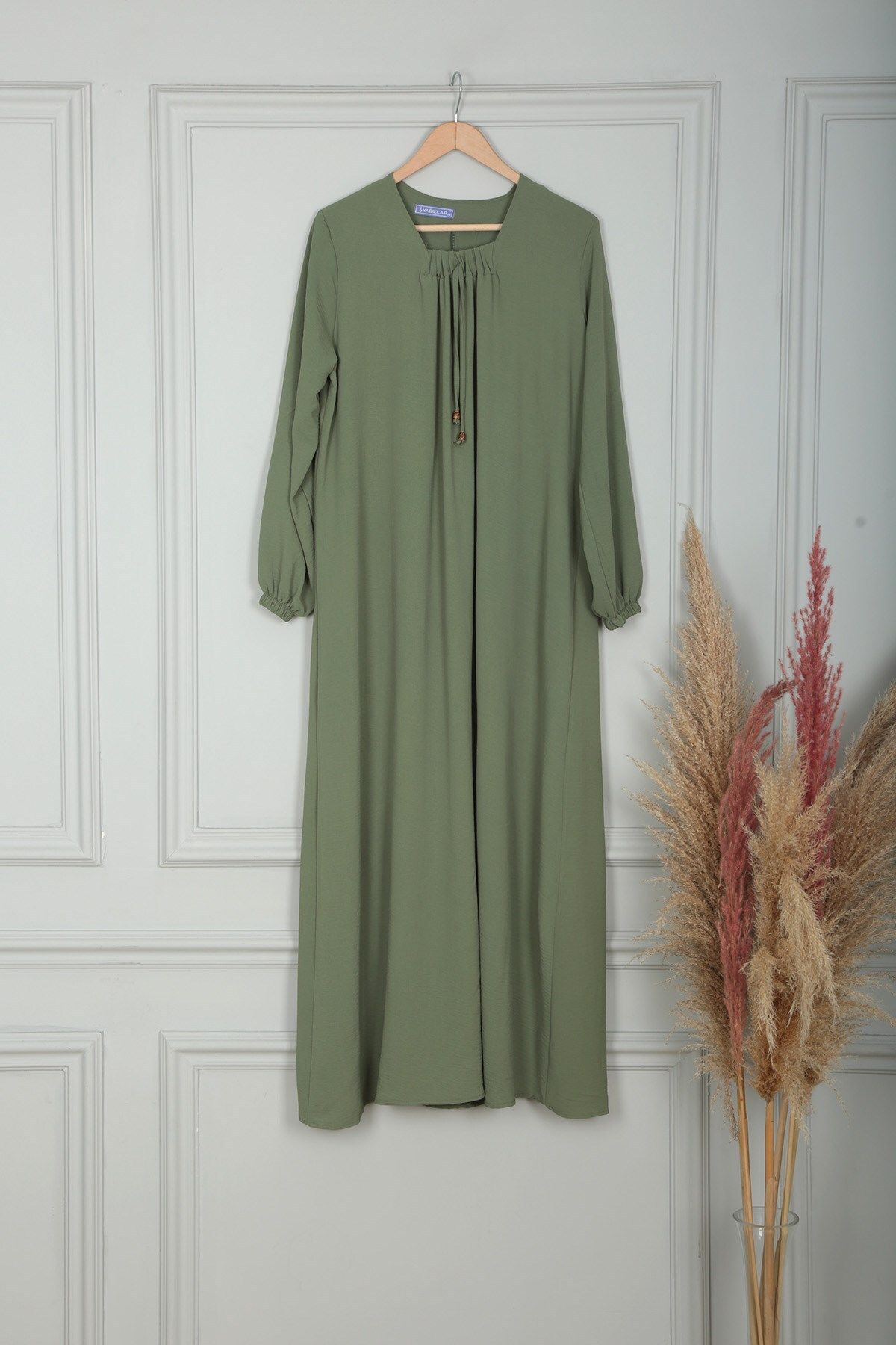 Yağızlar Giyim Kadın Haki Önü Büzgülü Ayrobin Elbise