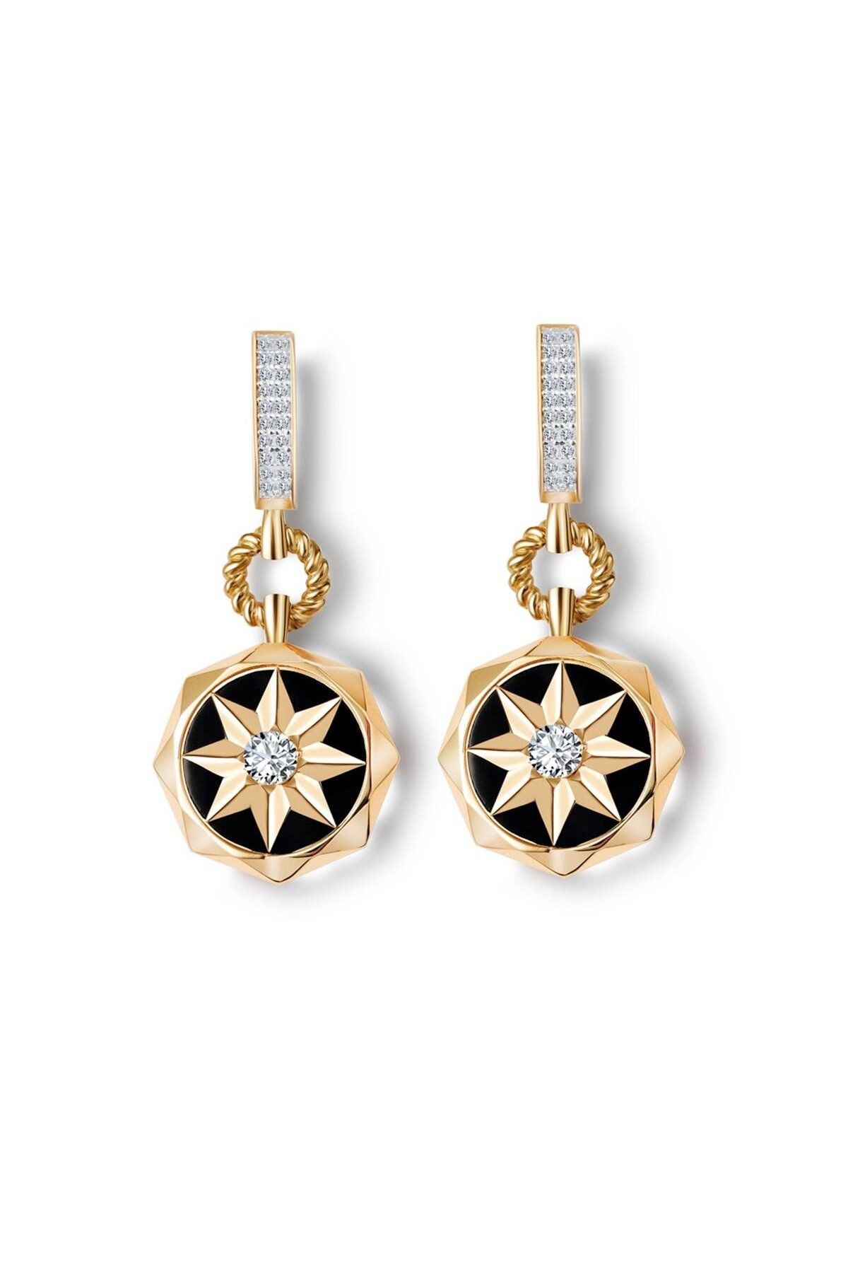 Ema Jewellery Siyah Mineli Yıldız Sallantılı Altın Küpe
