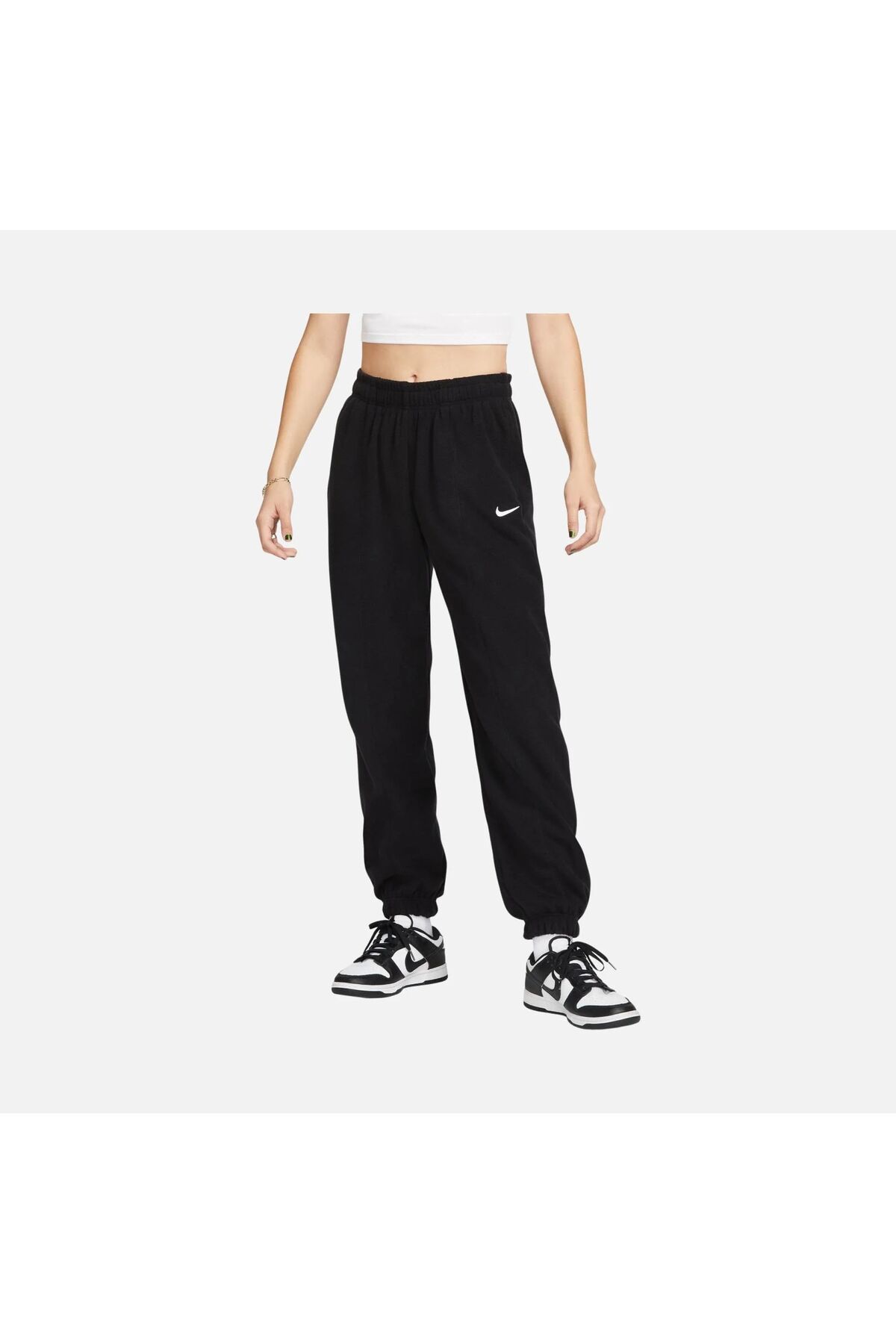 Nike Sportswear Fleece High Waisted Oversized Siyah Kadın Polar Eşofman Altı