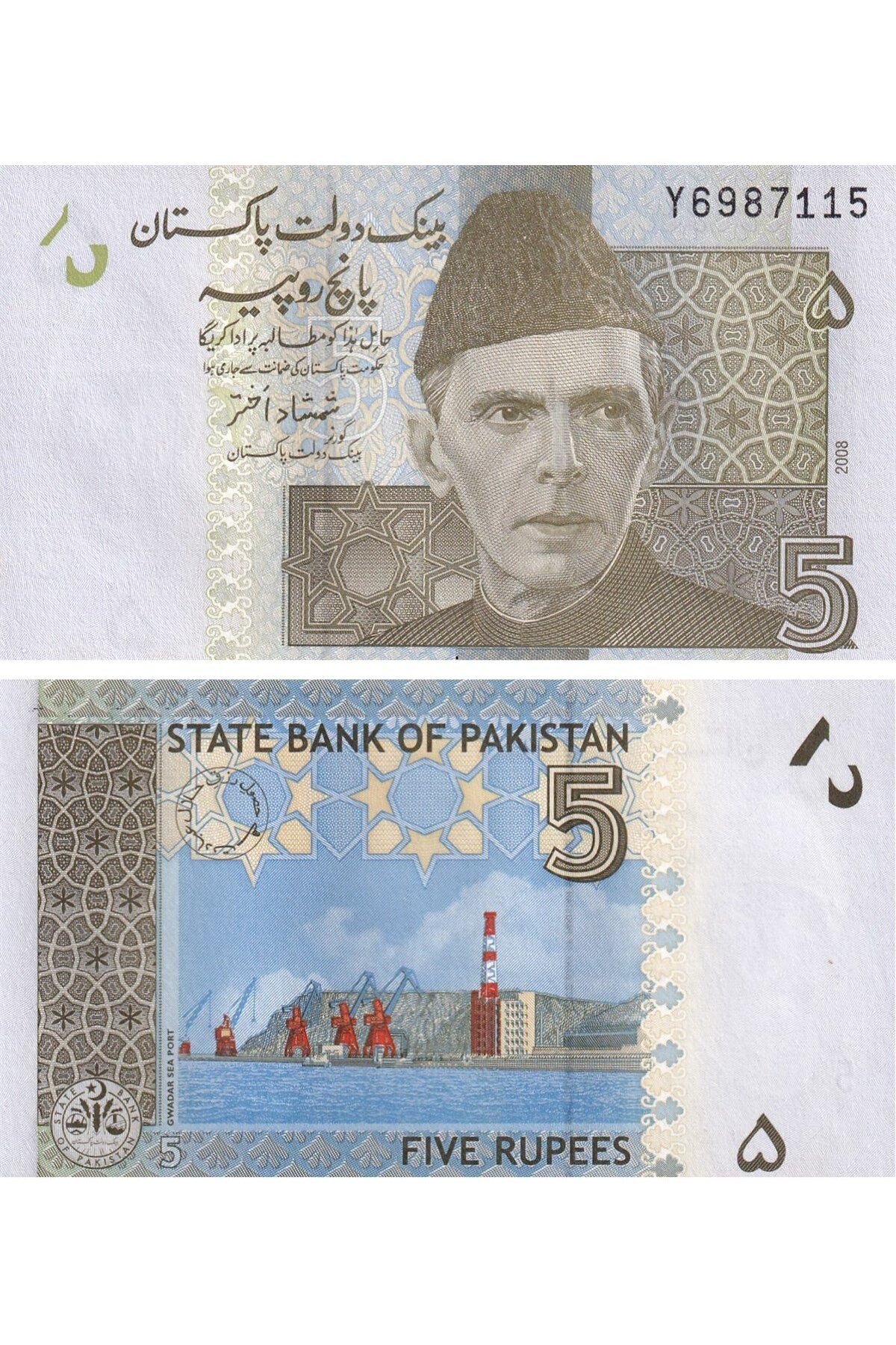 Benim Koleksiyonum Pakistan, 5 Rupi (2008) P#53a Çil Eski Yabancı Kağıt Para