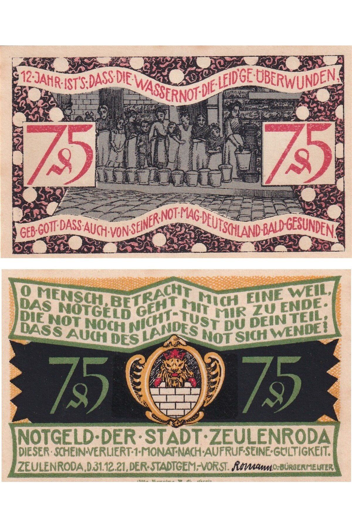 Benim Koleksiyonum Almanya, Zeulenroda, 75 Pfennig (1921) History Series (3) Notgeld