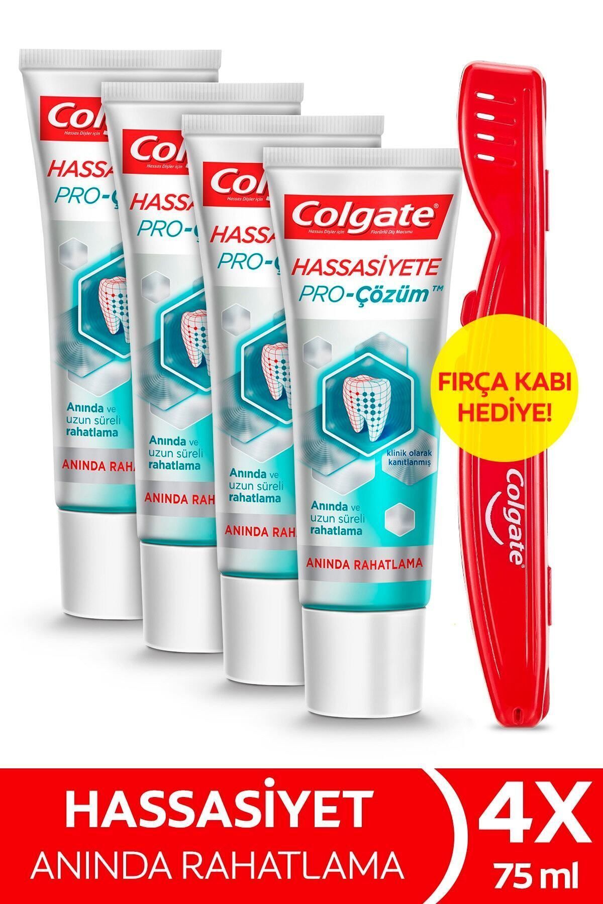 Colgate Hassasiyete Pro Çözüm Anında Rahatlama Diş Macunu 75 ml x 4 Adet + Fırça Kabı Hediye