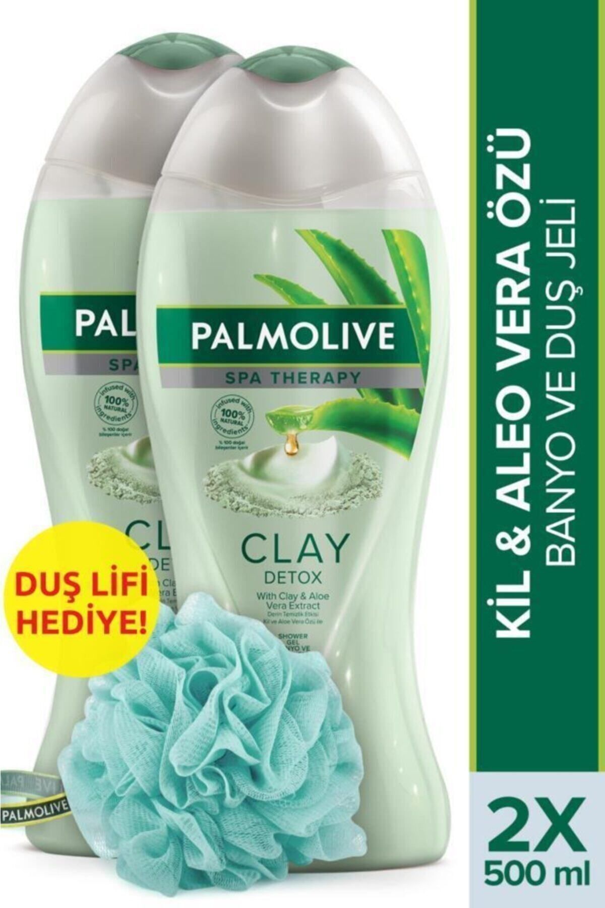 Palmolive Spa Therapy Clay Detox Kil ve Aloe Vera Özü Banyo ve Duş Jeli 2 x 500 ml+ Duş Lifi Hediye