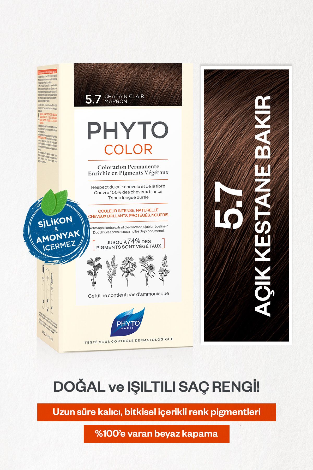 Phyto Color 5.7 Açık Kestane Bakır Amonyaksız Kalıcı Bitkisel Saç Boyası