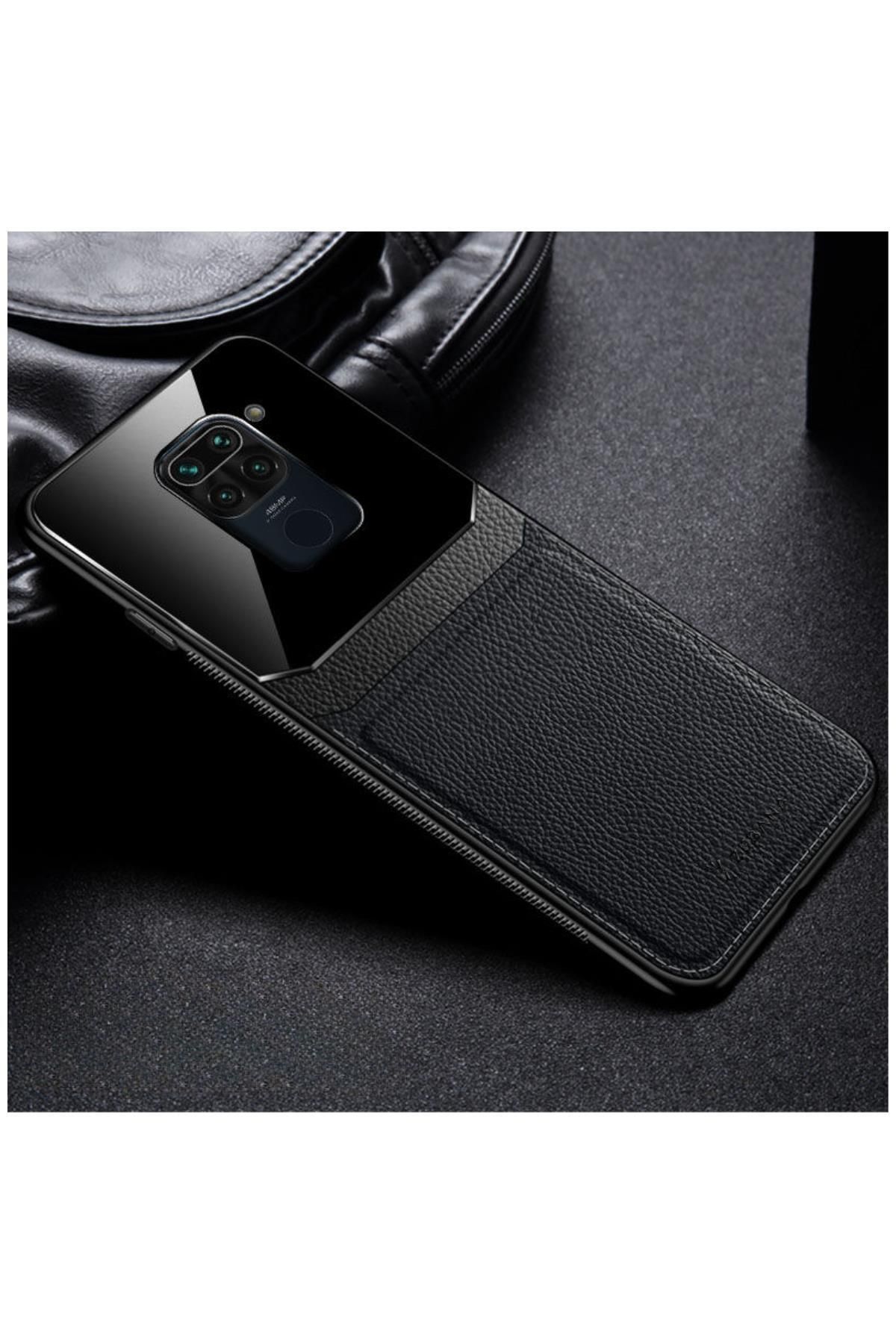 Zebana Xiaomi Redmi Note 9 Uyumlu Kılıf Lens Deri Kılıf Siyah