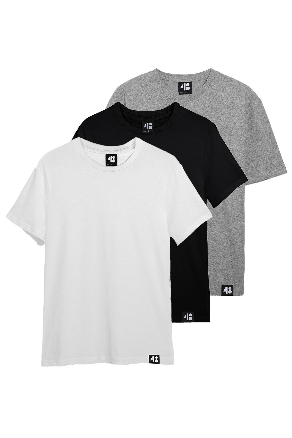 4&B Cultivated Regular Unisex T-Shirt / Siyah - Beyaz - Gri 3'lü T-Shirt Paketi