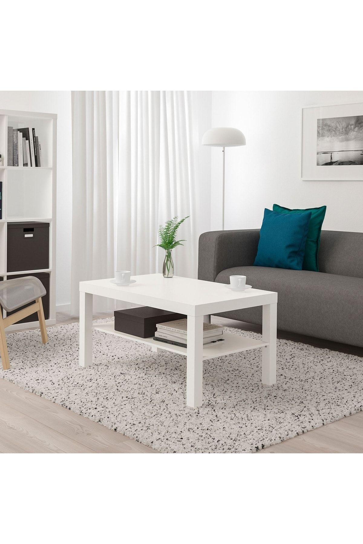 IKEA Dikdörtgen Dekoratif Lack Orta Sehpa Mobilya Beyaz Renkli - 55x90 Cm Bej Ahşap 55 x 90